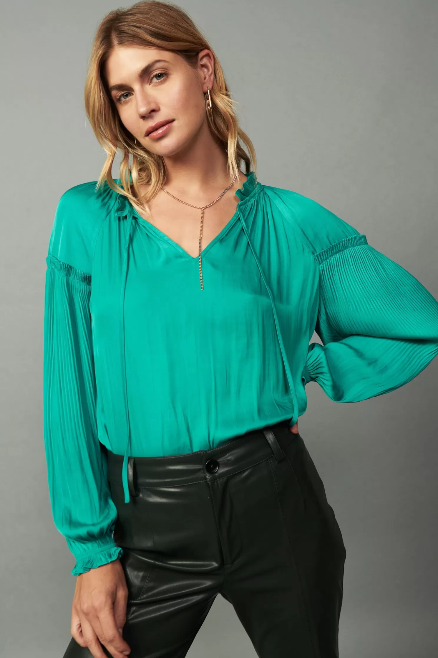 Outlet Ruffled Pleated Sleeve Blouse Blouses | Long Sleeve Tops