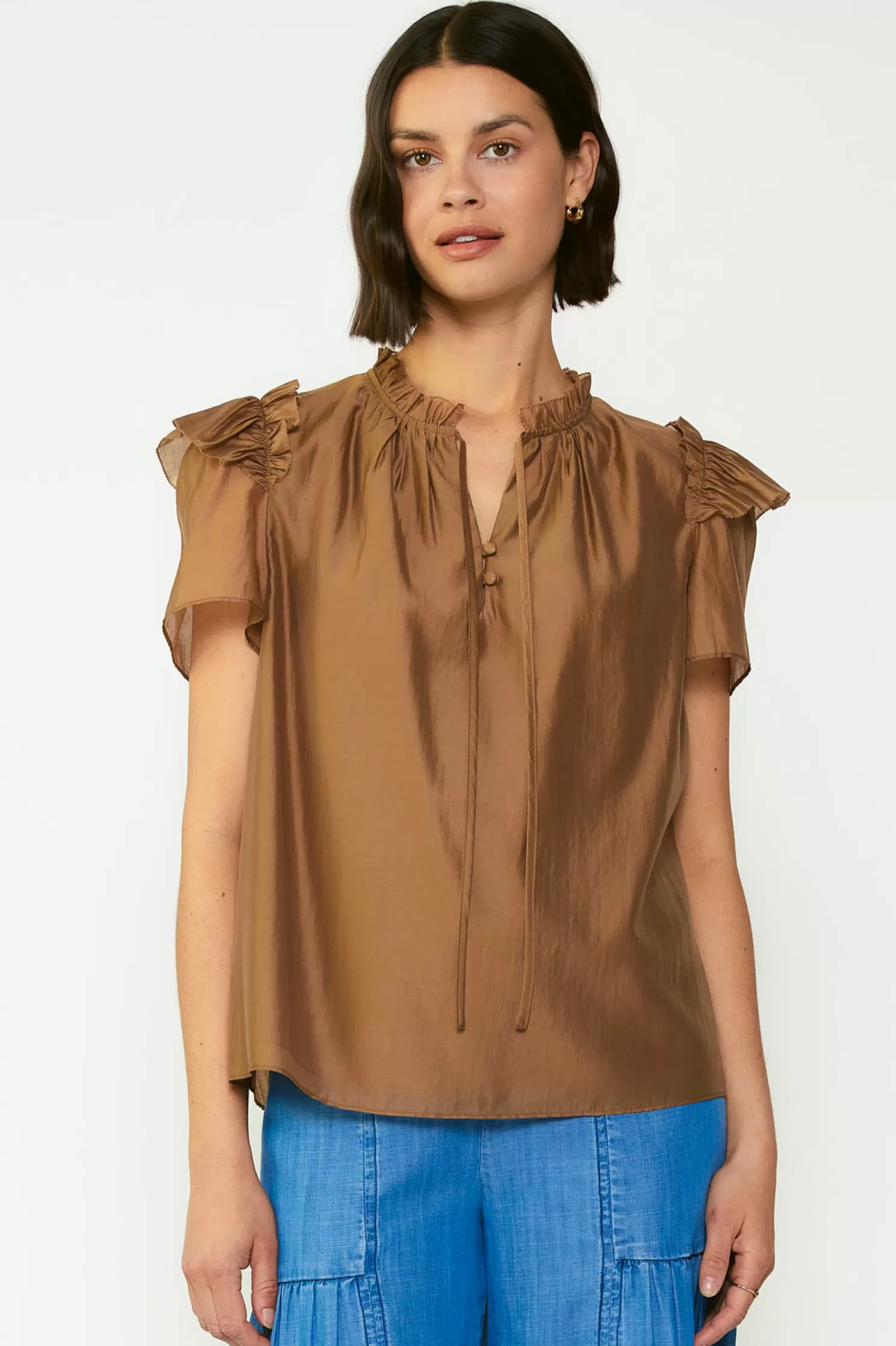 Shop Ruffled Shoulder Blouse Blouses | Short Sleeve Tops