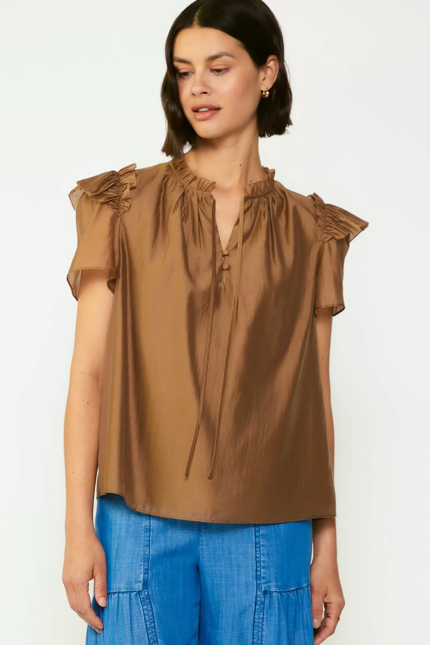 Shop Ruffled Shoulder Blouse Blouses | Short Sleeve Tops