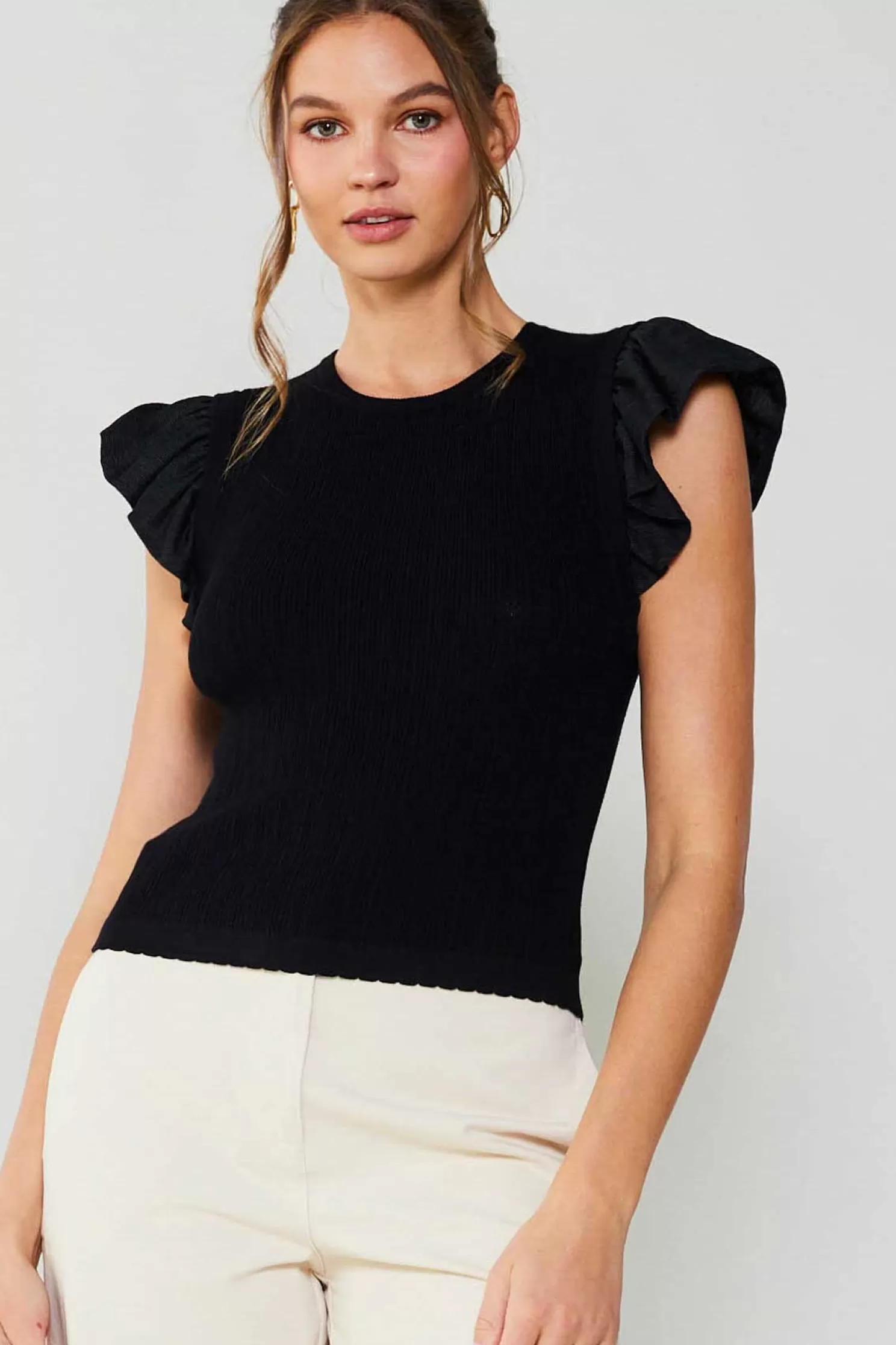 Store Ruffled Sweater Knit Tank Blouses | Sleeveless Tops