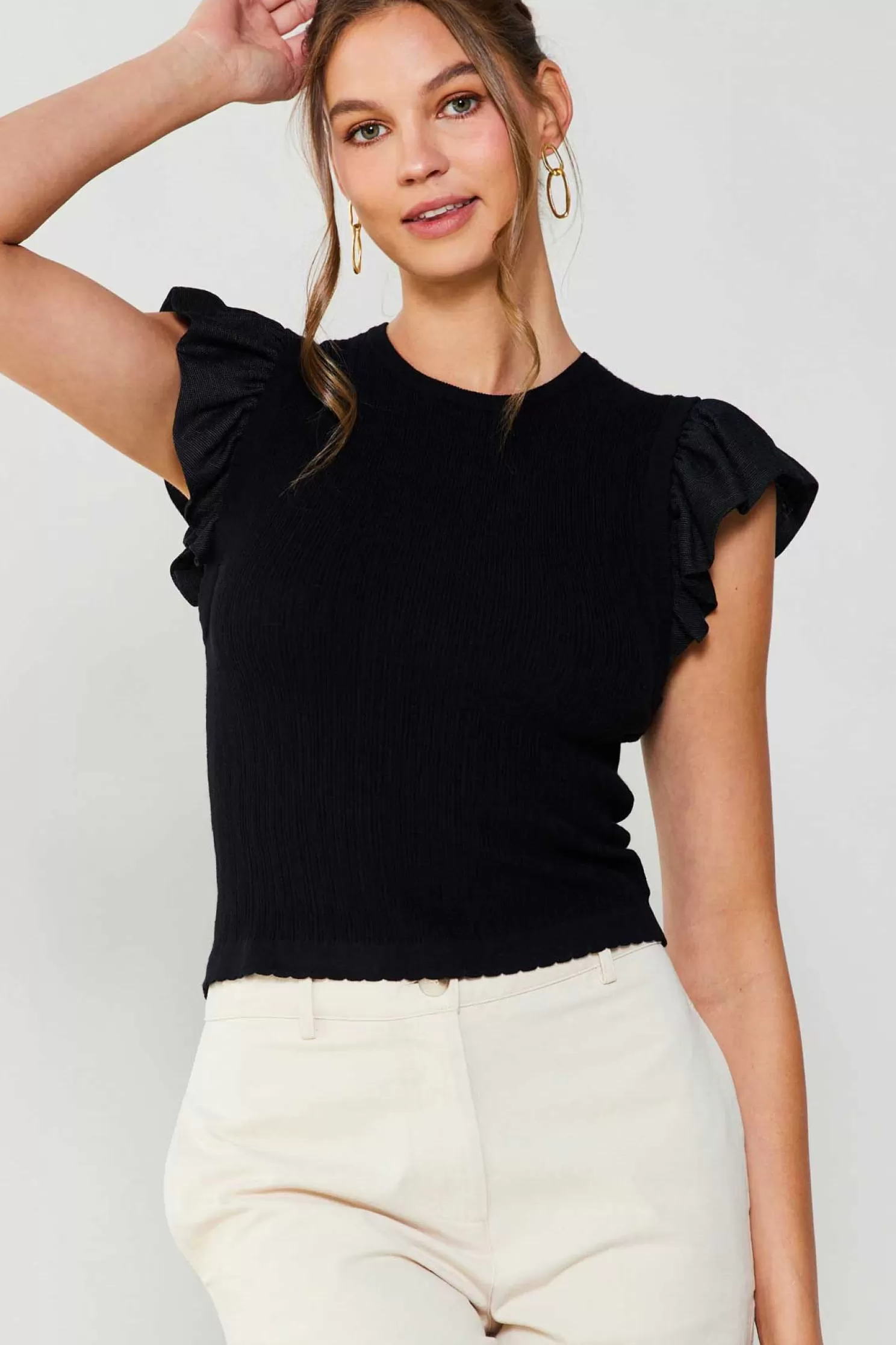 Store Ruffled Sweater Knit Tank Blouses | Sleeveless Tops