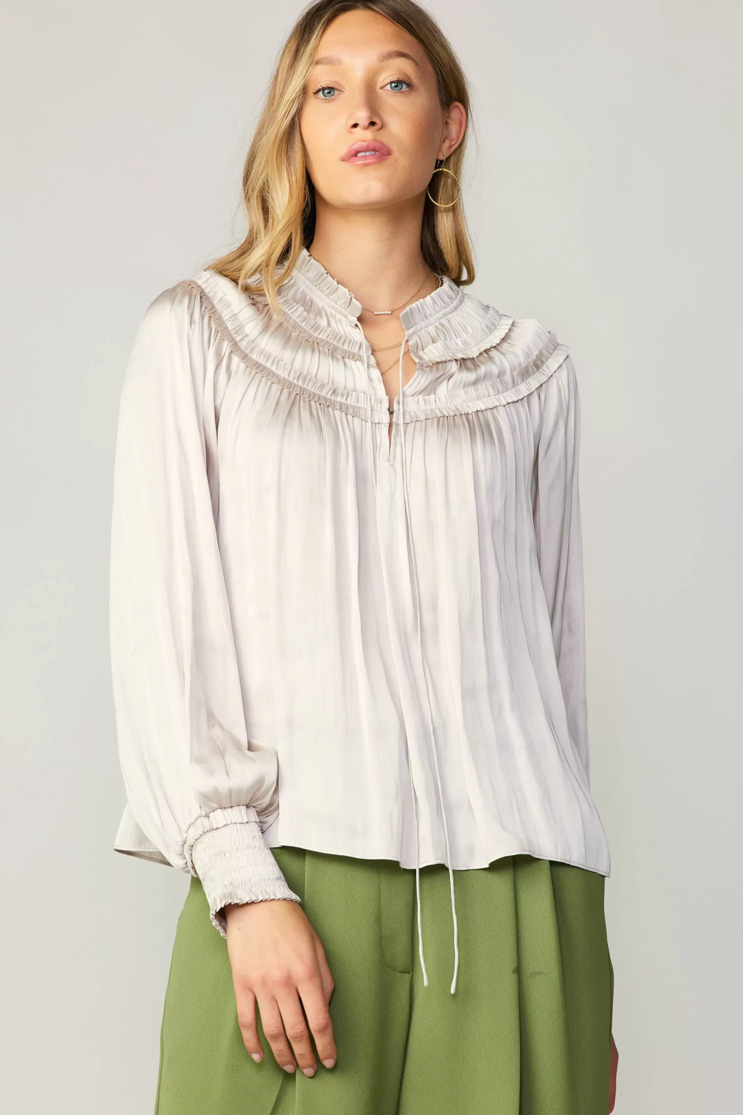 Clearance Ruffled Yoke Blouse Blouses | Long Sleeve Tops