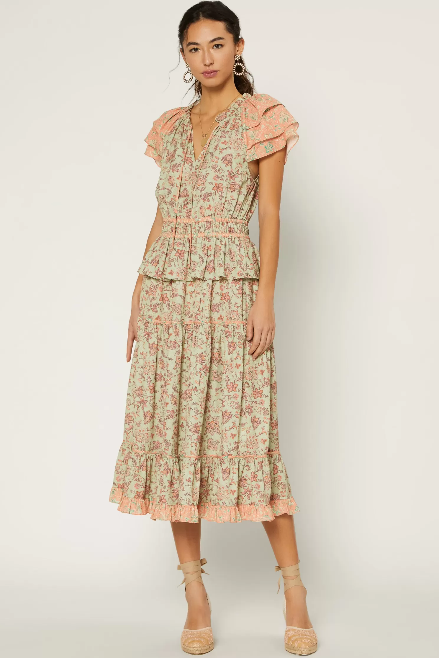 Clearance Sage Floral Midi Dress Midi Dresses