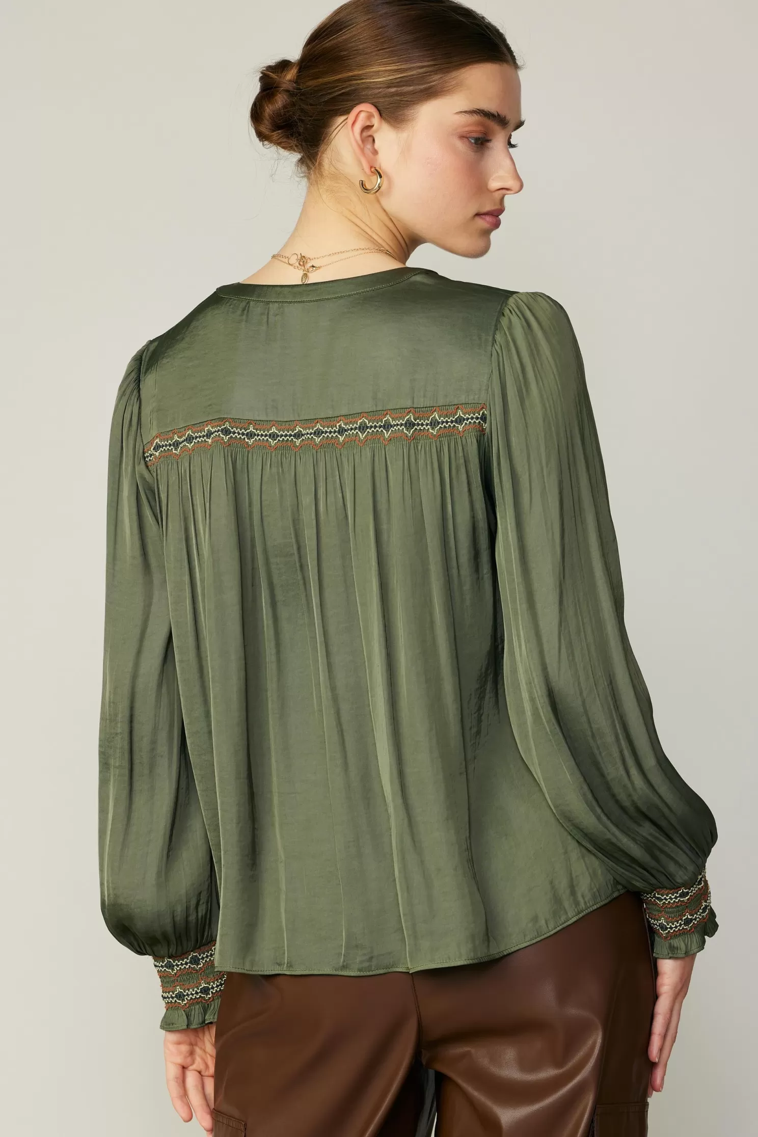 Discount Santa Fe Embroidered Blouse Long Sleeve Tops | Blouses