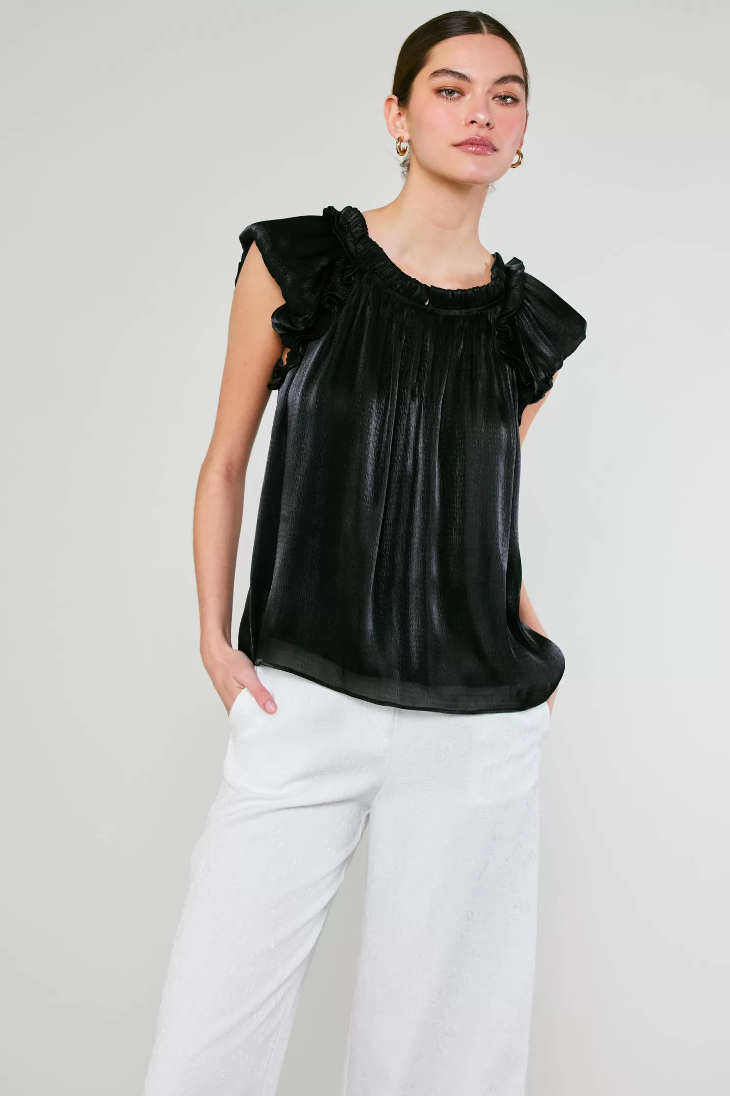 Outlet Satin Weave Top Blouses