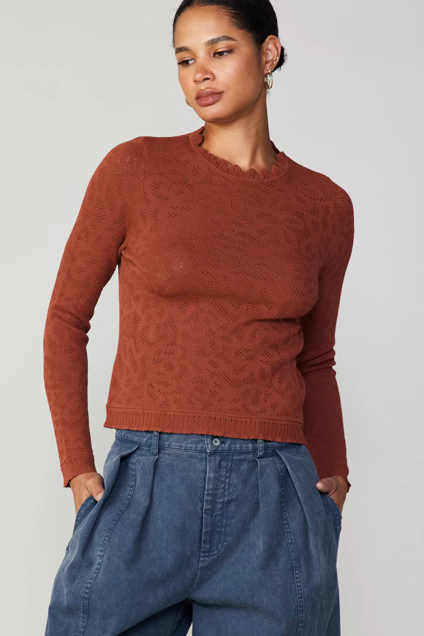 Shop Scalloped Knit Top Sweaters | Long Sleeve Tops