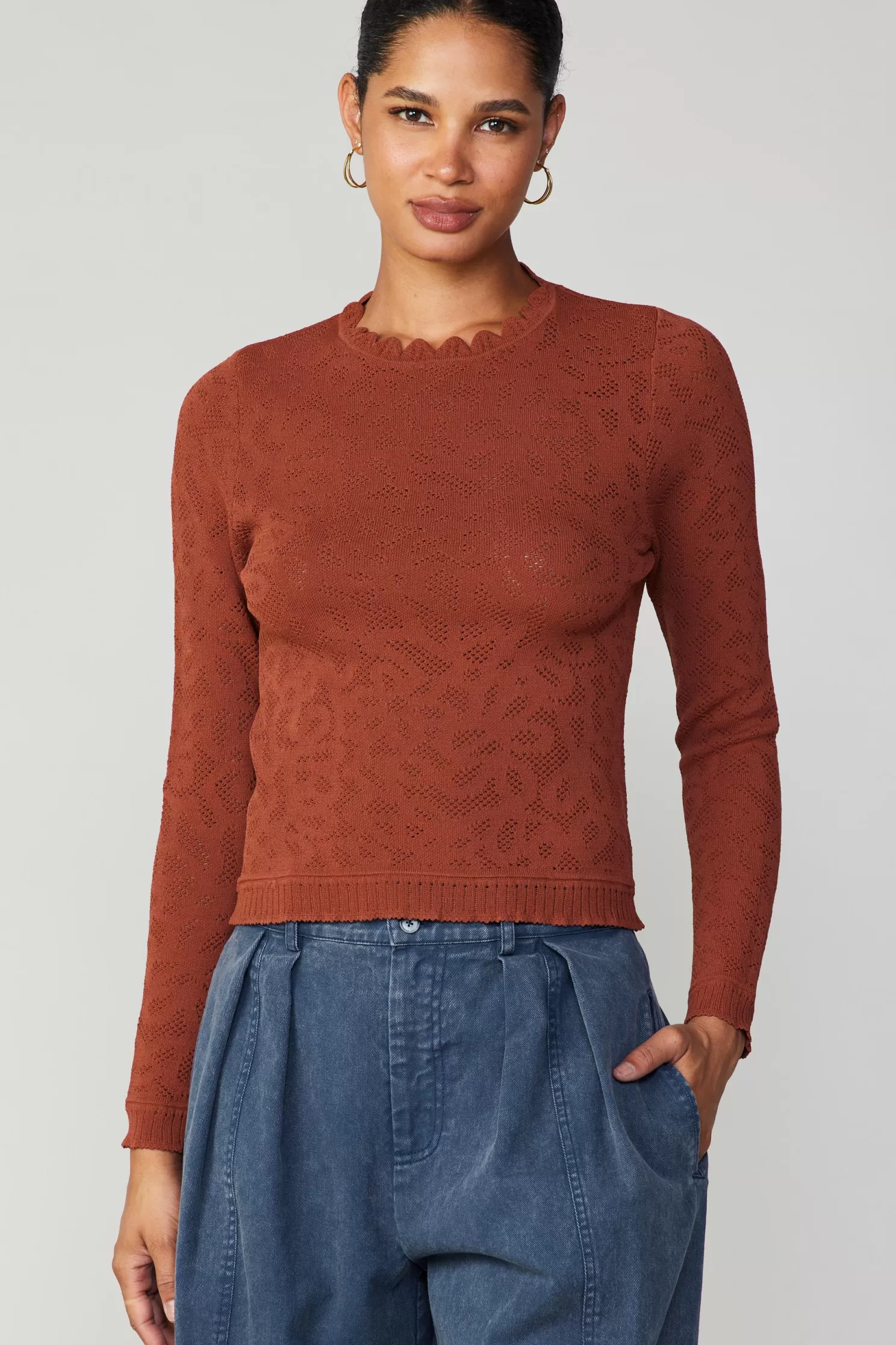 Shop Scalloped Knit Top Sweaters | Long Sleeve Tops