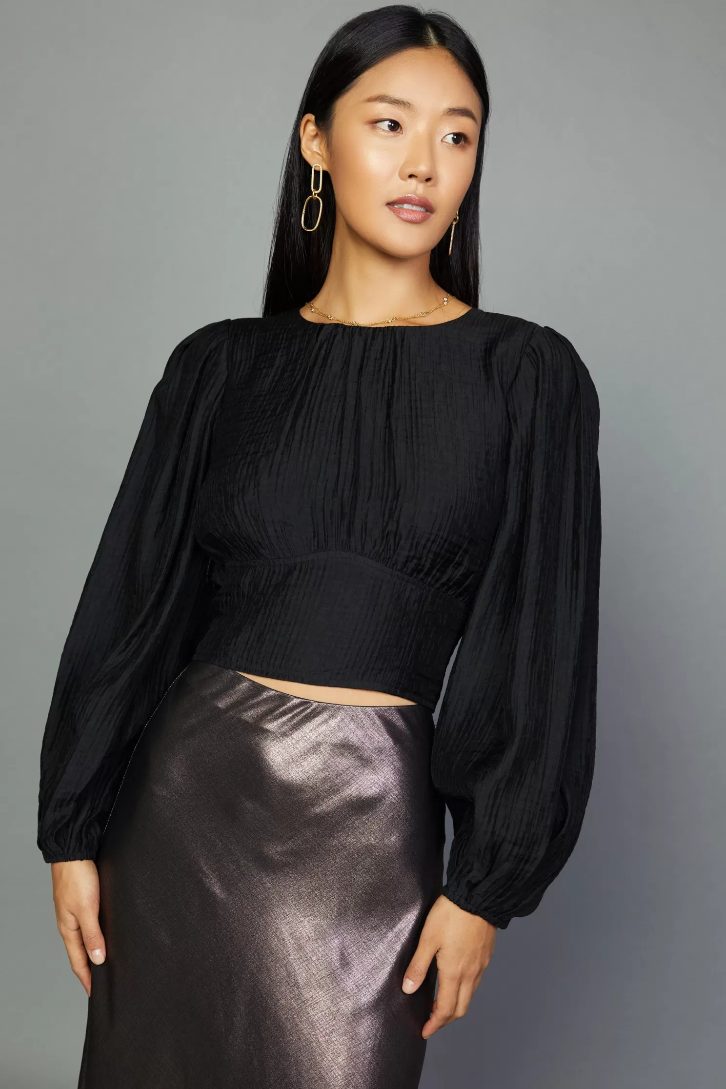 Flash Sale Sequin Back Cutout Top Blouses | Long Sleeve Tops