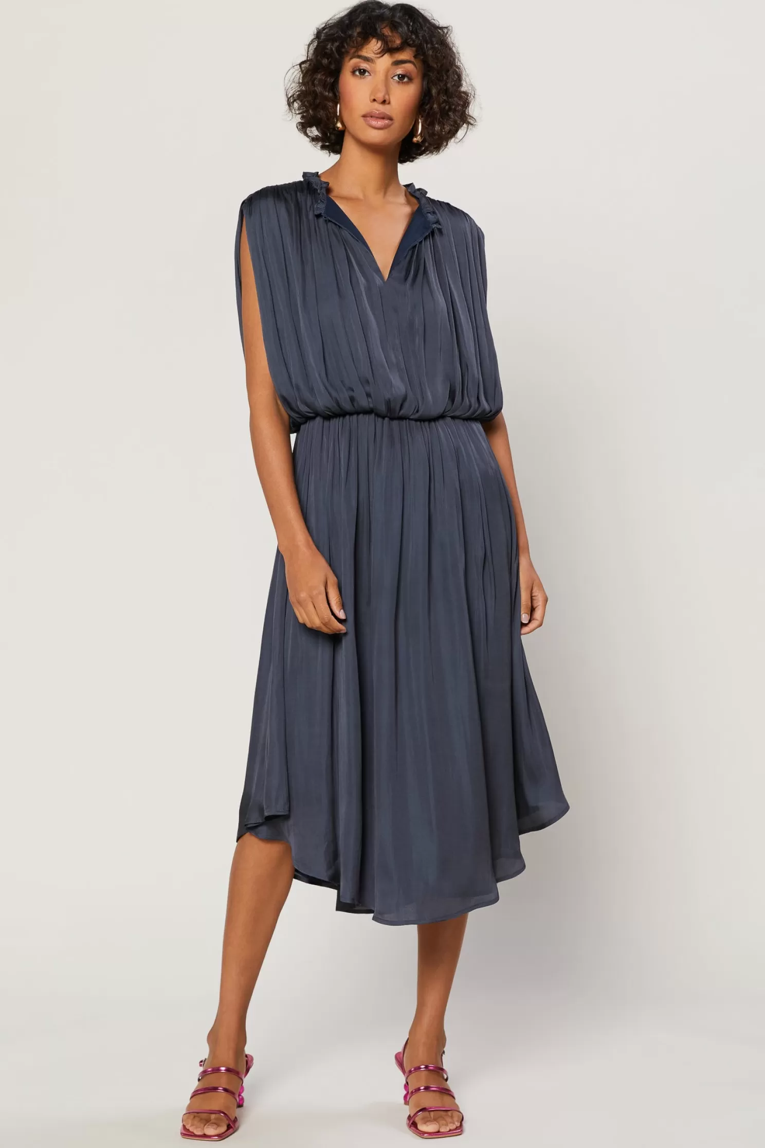 Fashion Shirred Midi Dress Midi Dresses