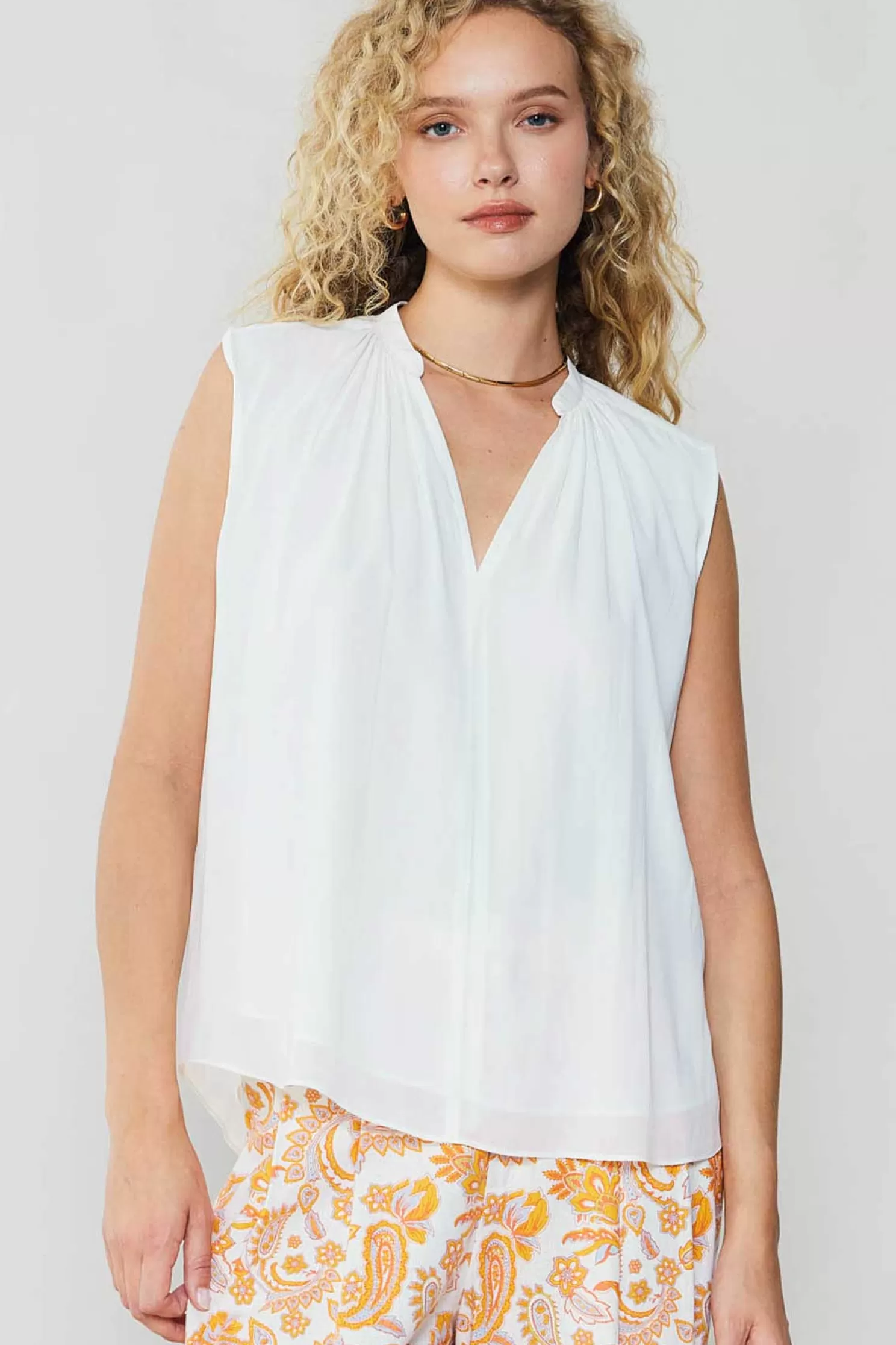 Outlet Shirred Sleeveless Top Blouses | Sleeveless Tops