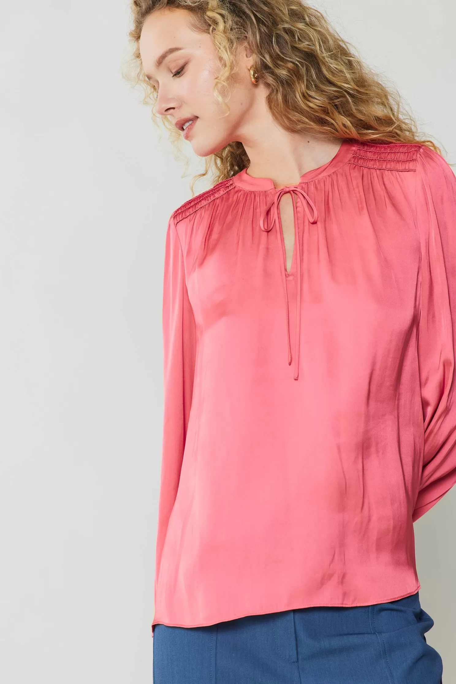 Hot Shirred Yoke Blouse Blouses | Long Sleeve Tops