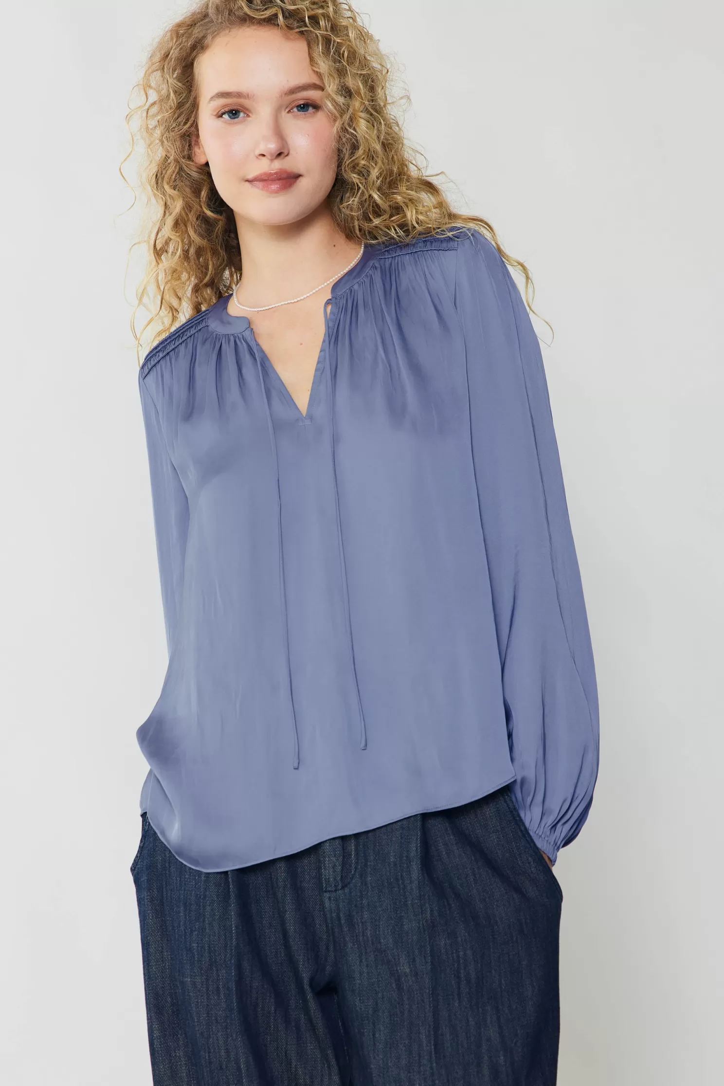 Sale Shirred Yoke Blouse Blouses | Long Sleeve Tops