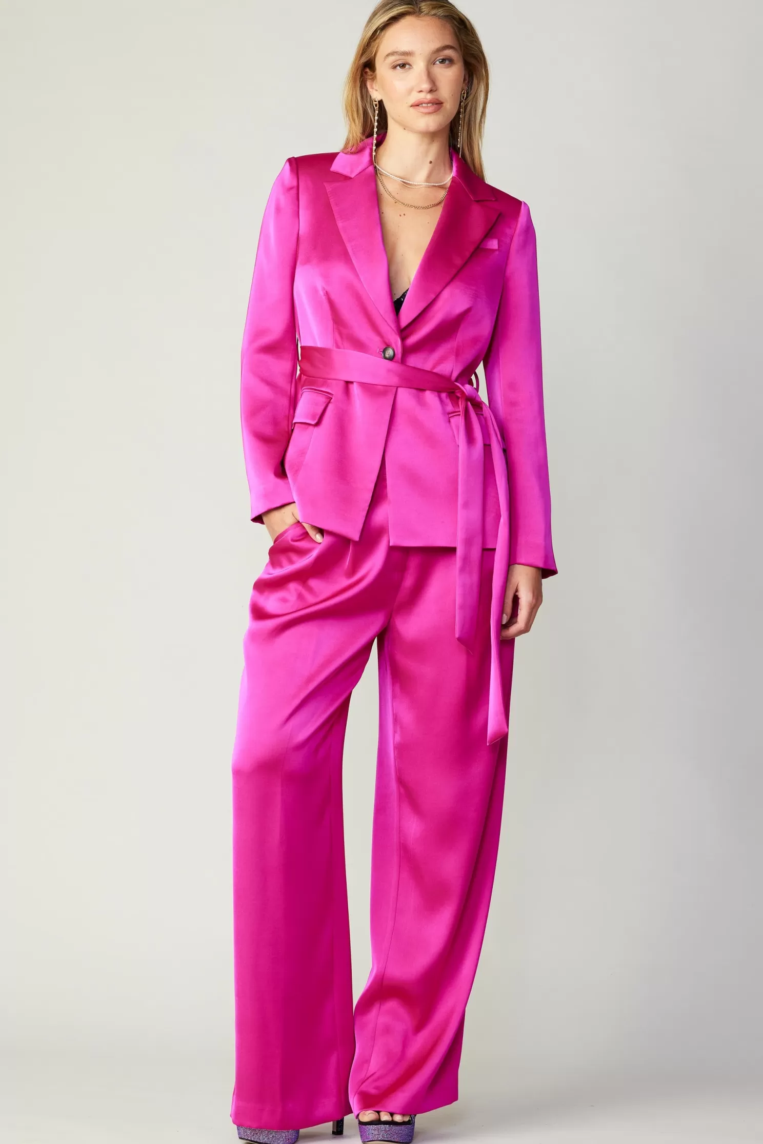 Outlet Silky Belted Blazer Sets | Outerwear