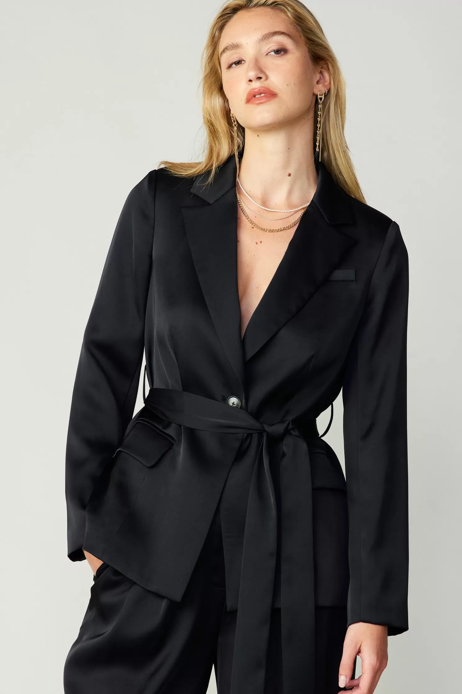 Hot Silky Belted Blazer Sets | Outerwear