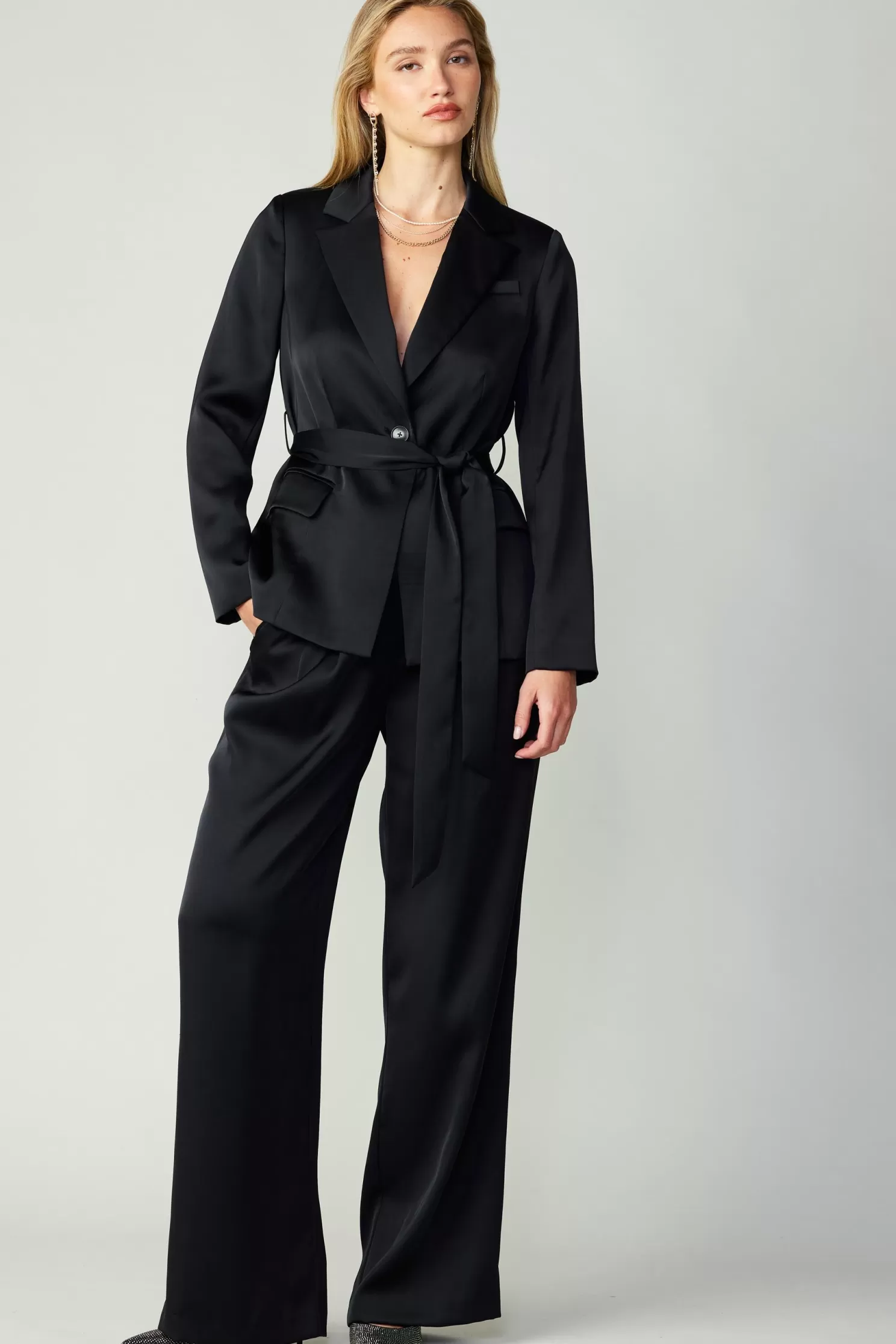 Hot Silky Belted Blazer Sets | Outerwear