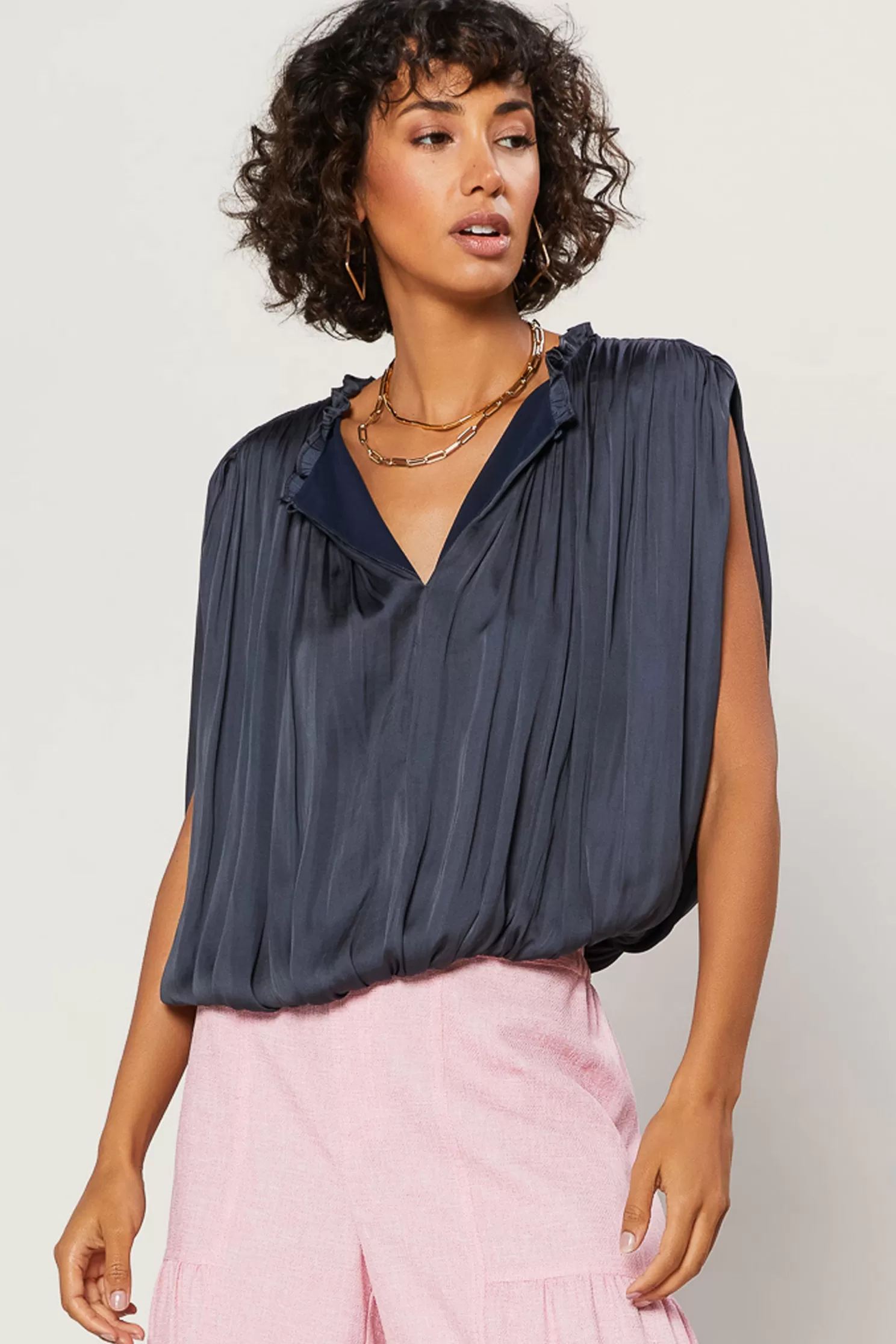 Hot Sleeveless Shirred Top Blouses