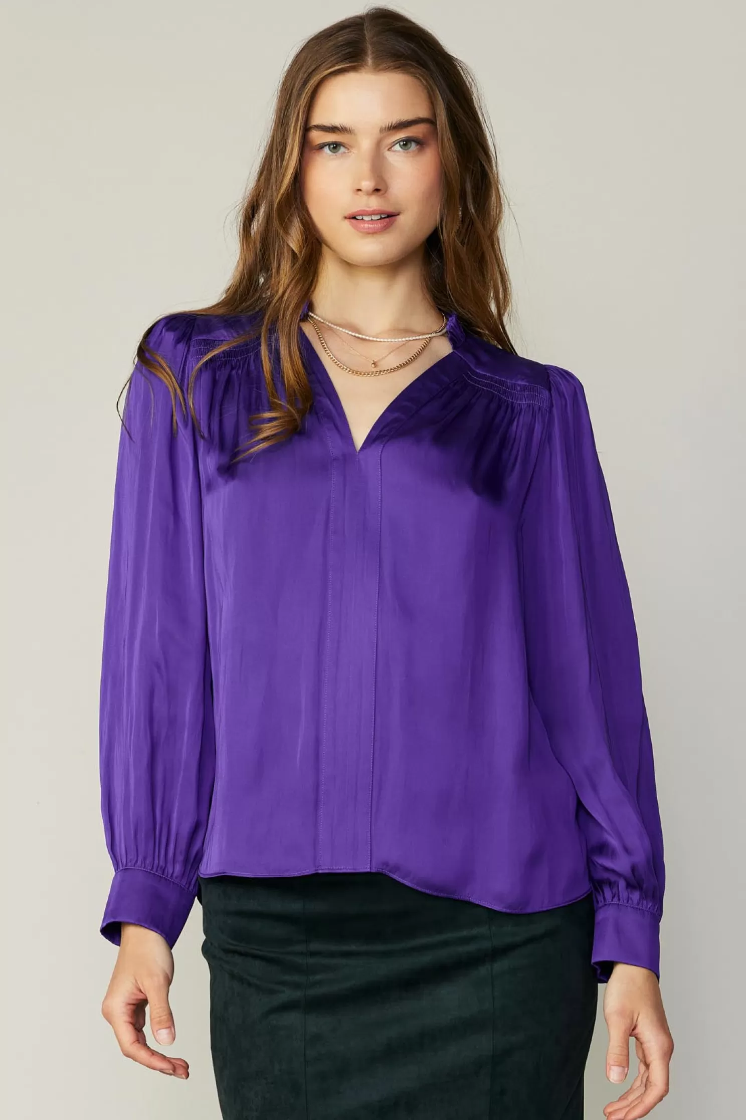 Outlet Smocked Shoulder Cuffed Blouse Blouses | Long Sleeve Tops