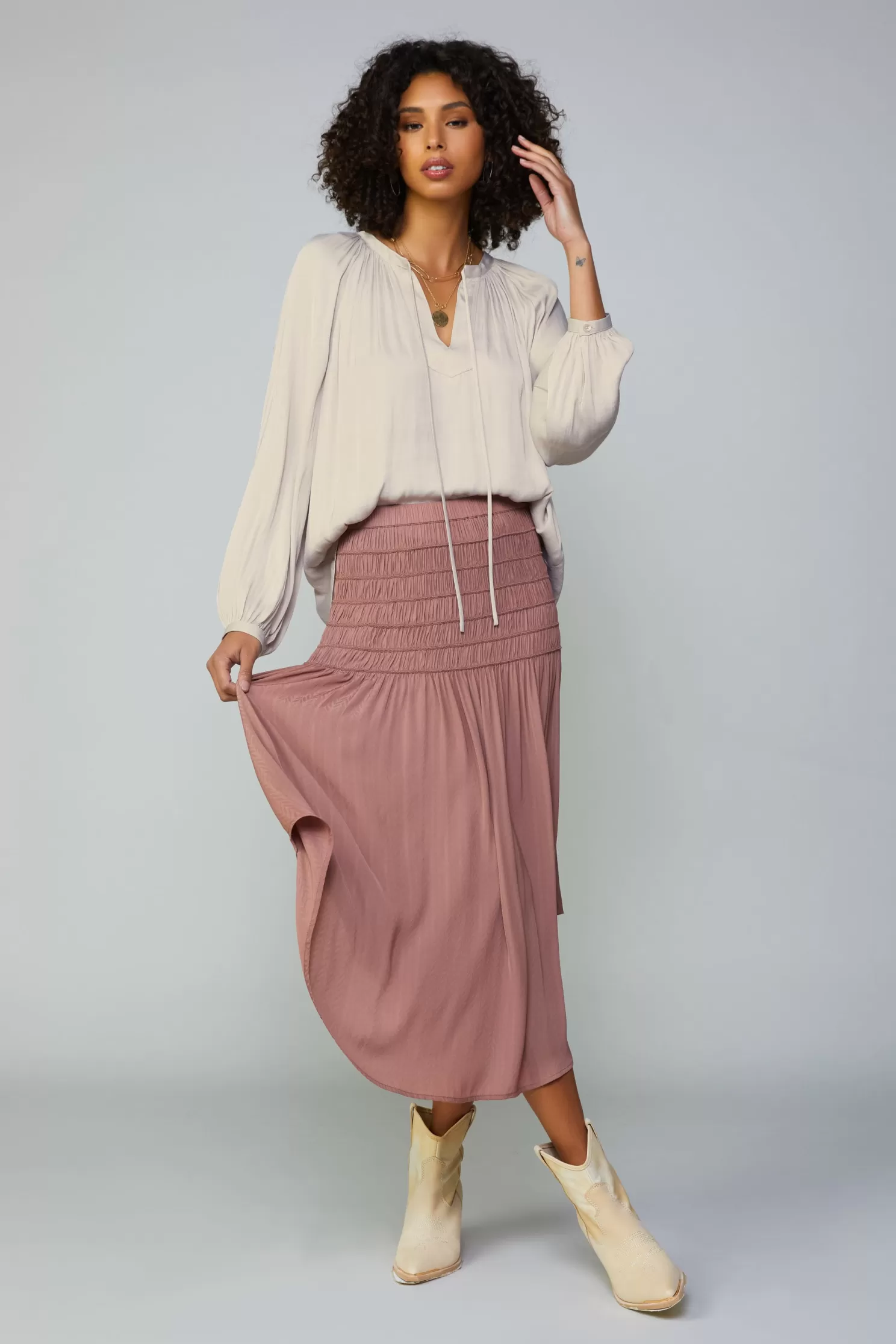 Store Smocked Waist Midi Skirt BOTTOMS | Skirts