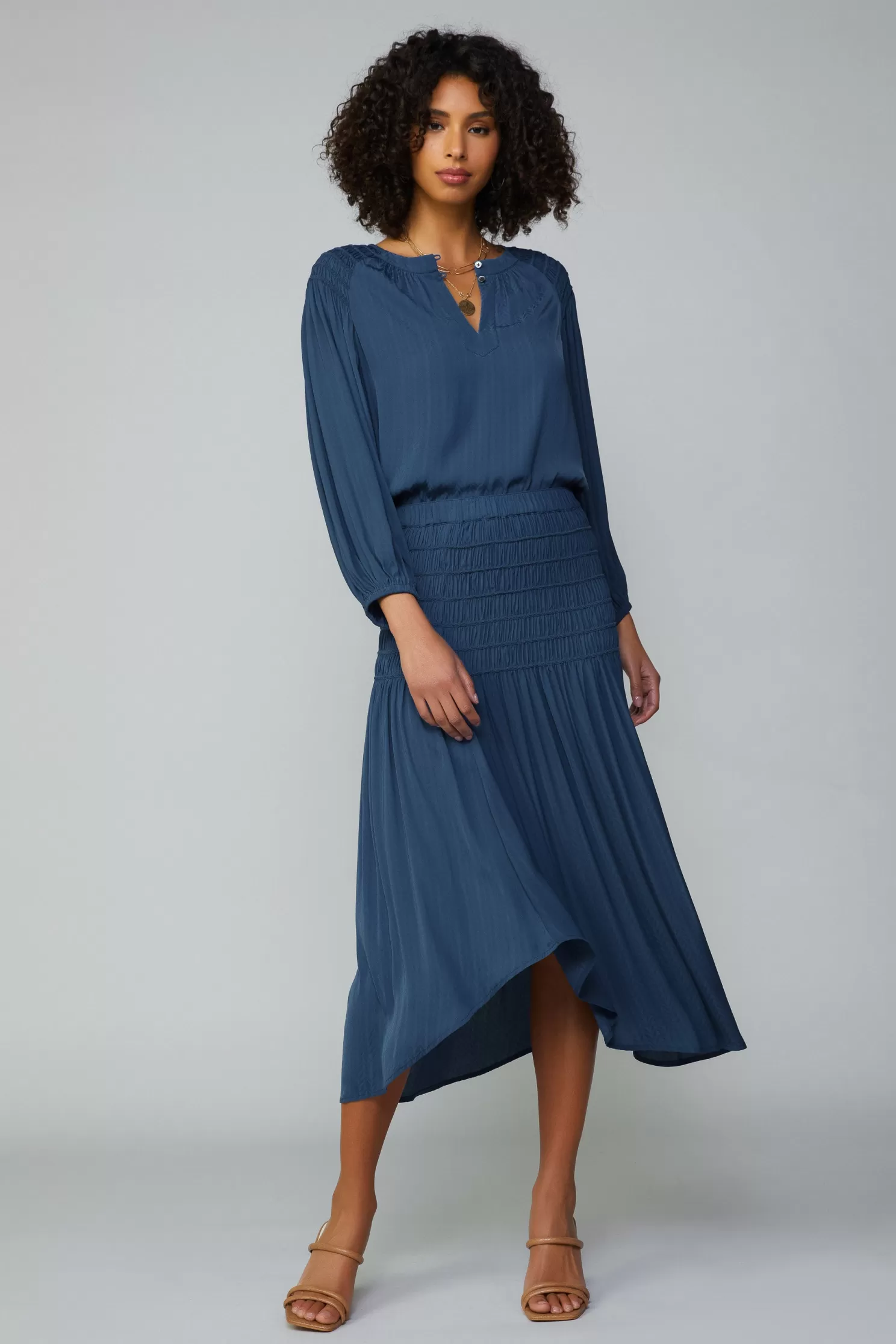 Shop Smocked Waist Midi Skirt BOTTOMS