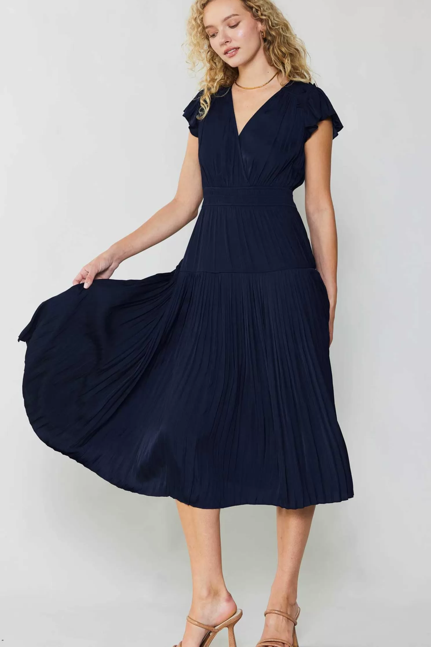 Fashion Sophia Flutter Sleeve Midi Dress Midi Dresses