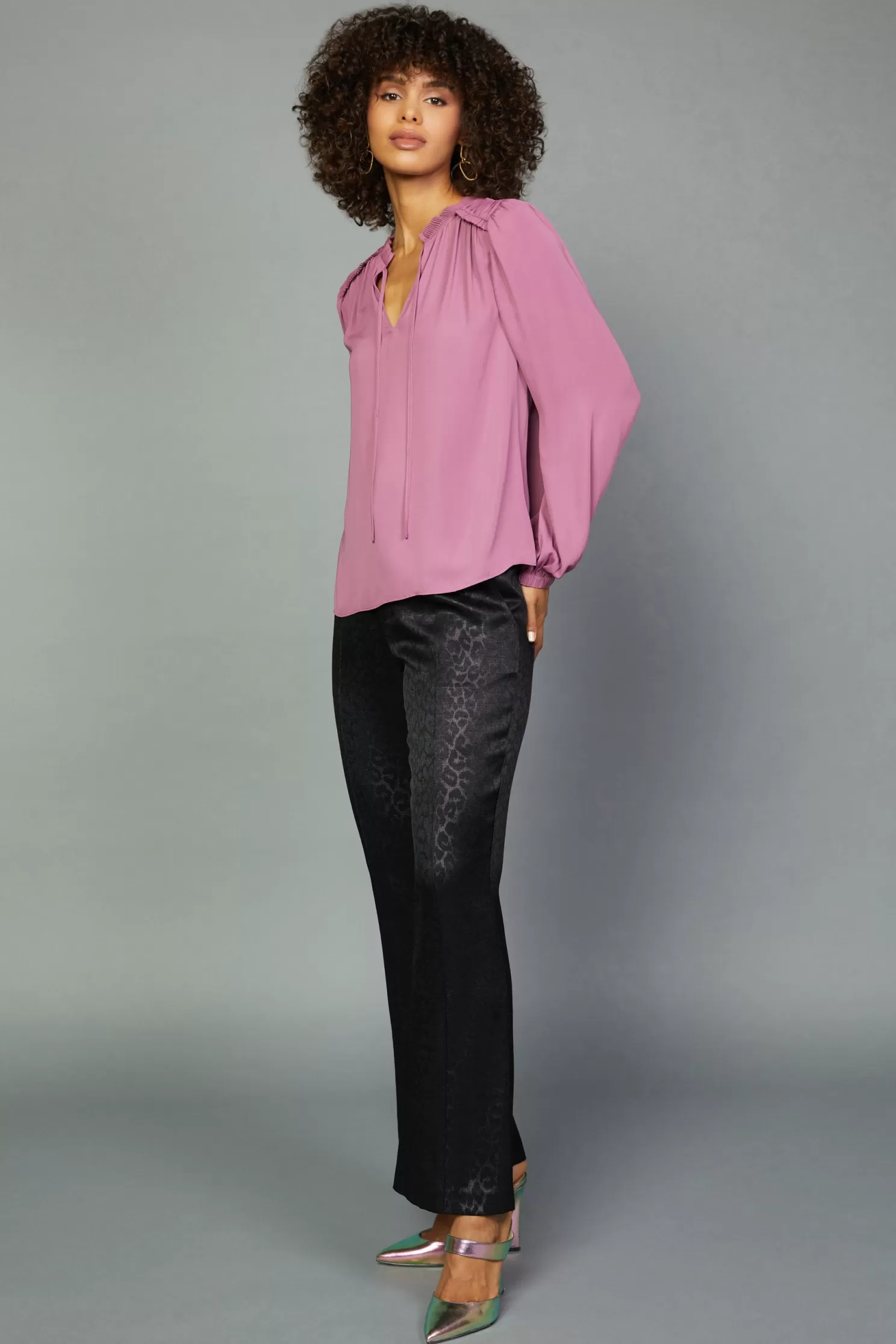 Outlet Split Neck Blouse Blouses | Long Sleeve Tops