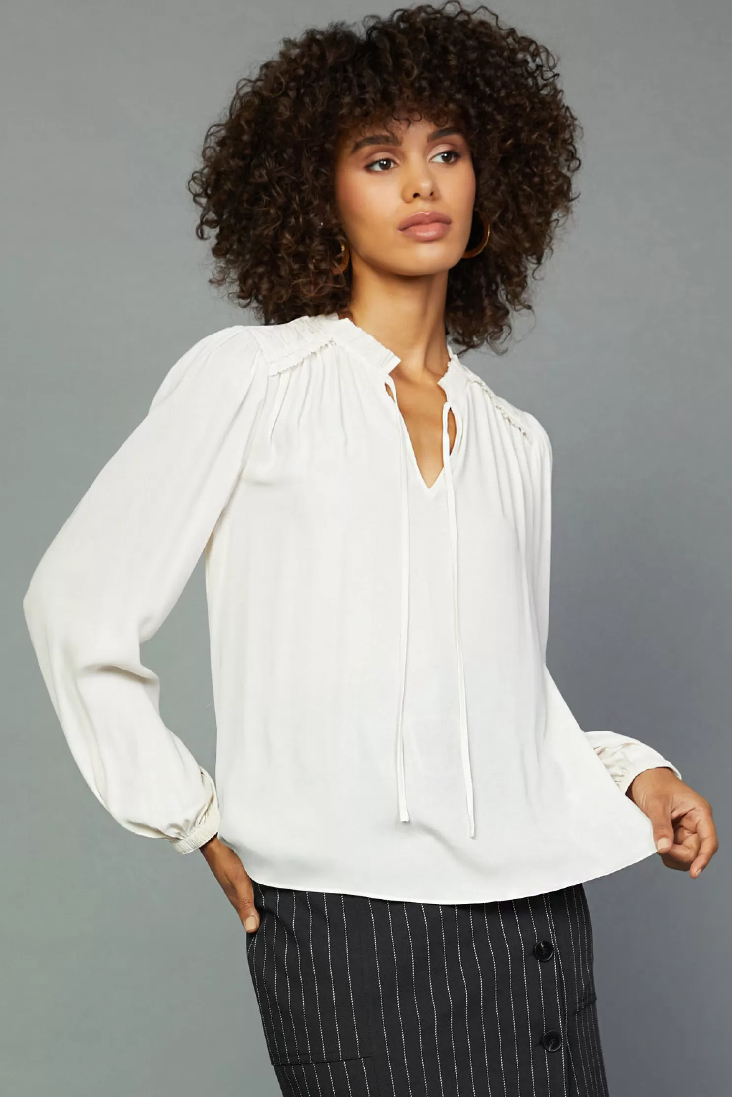 Fashion Split Neck Blouse Blouses | Long Sleeve Tops