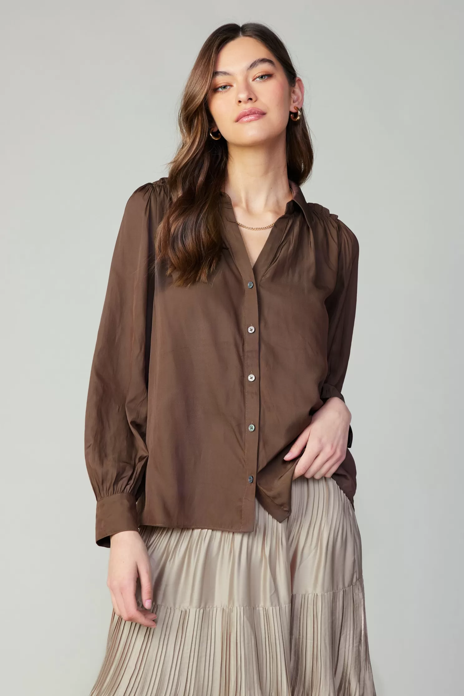 Sale Split Neck Buttoned Shirt Long Sleeve Tops