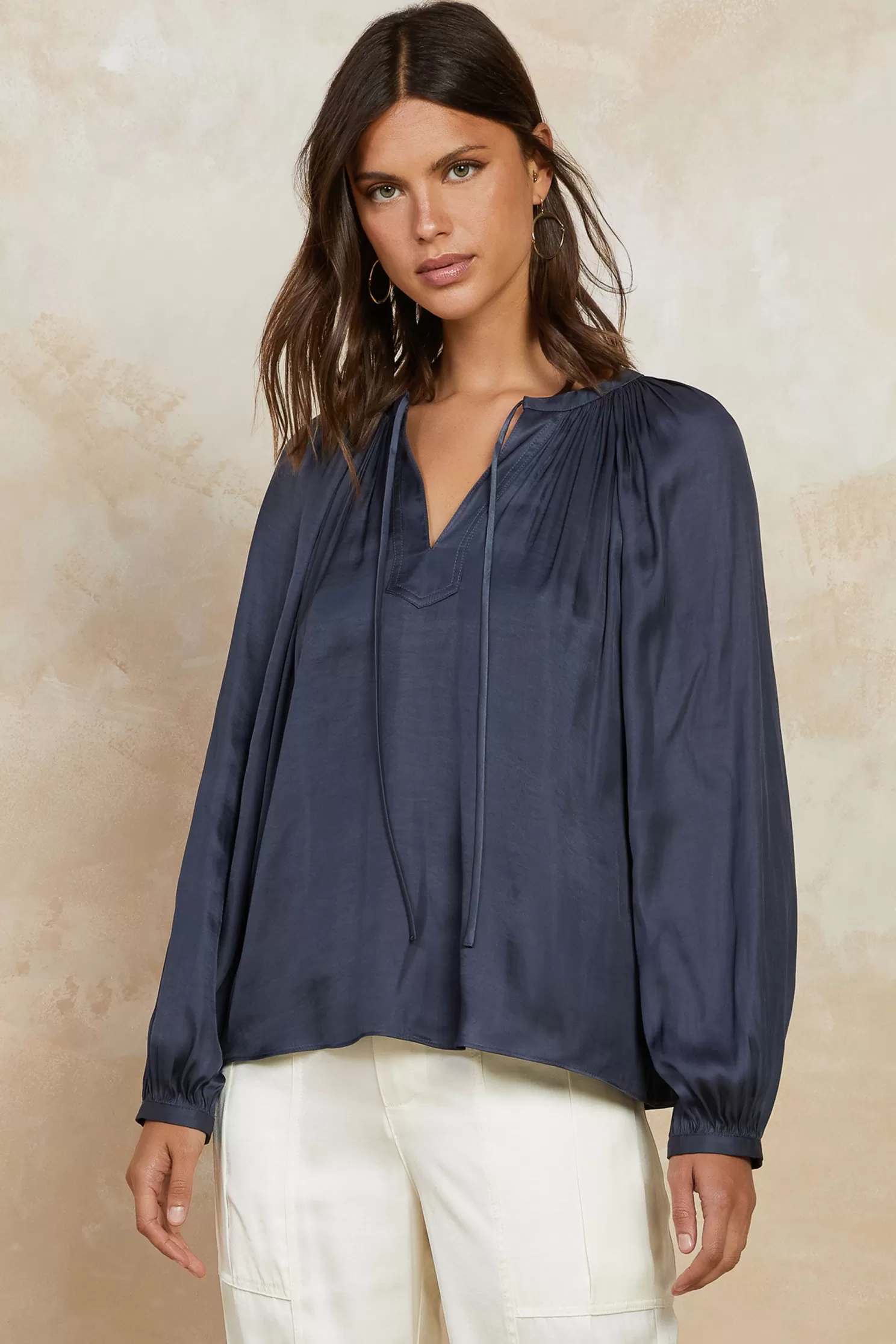 New Split Neck Long Sleeve Top Blouses | Long Sleeve Tops