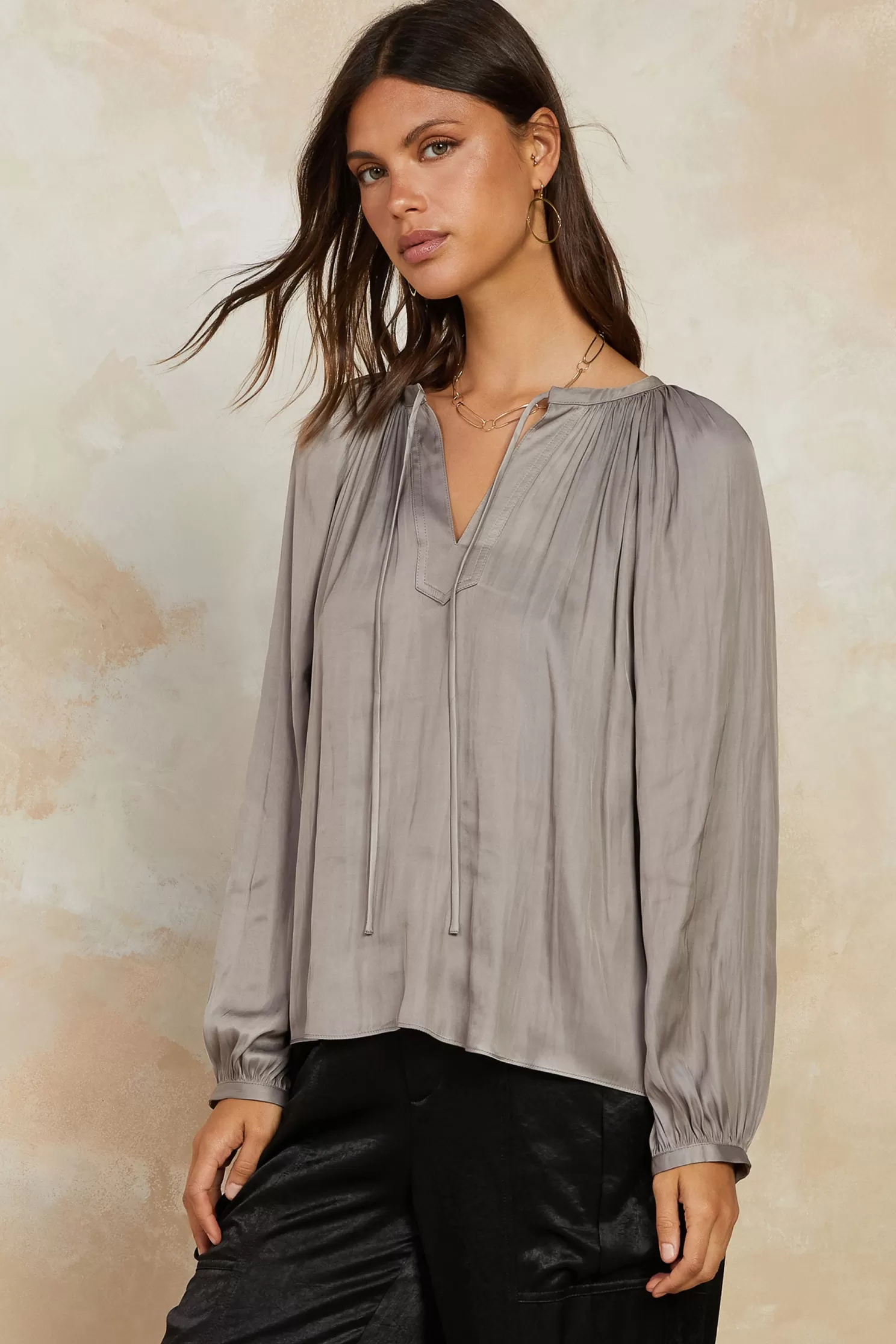 Cheap Split Neck Long Sleeve Top Blouses | Long Sleeve Tops