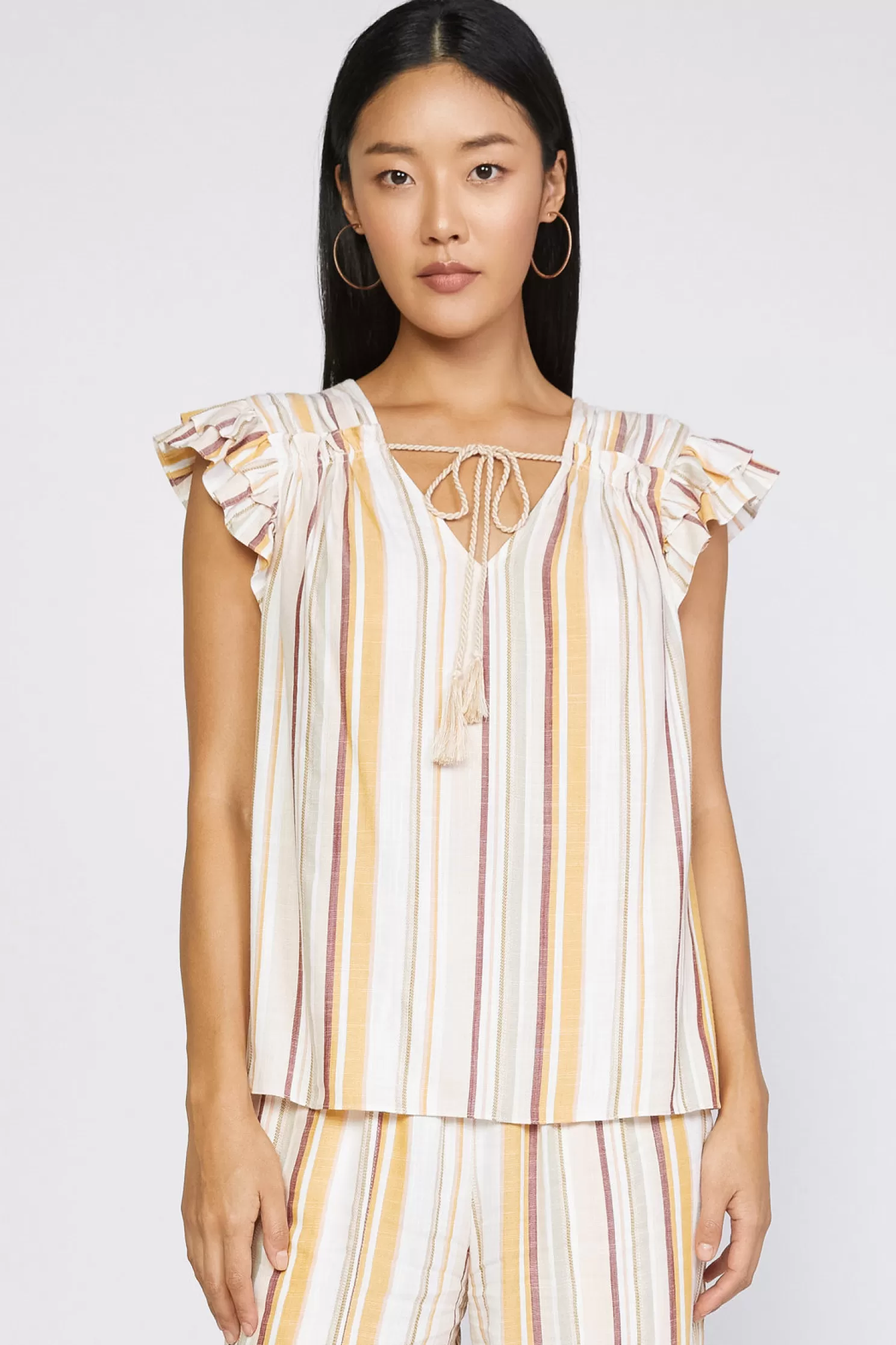 Flash Sale Striped Flutter Sleeve Top Blouses | Sleeveless Tops