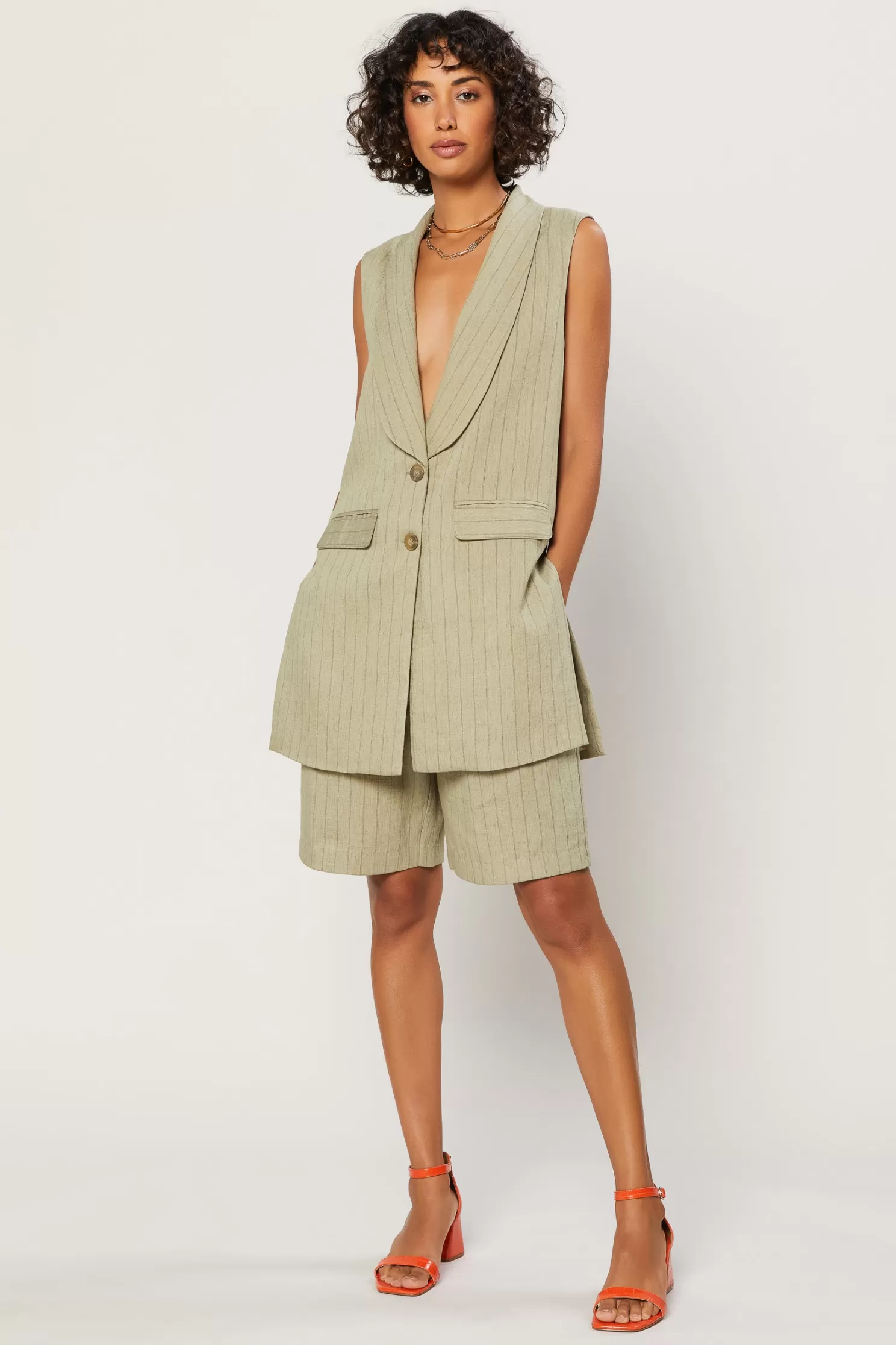 Hot Striped Shawl Collar Vest Outerwear