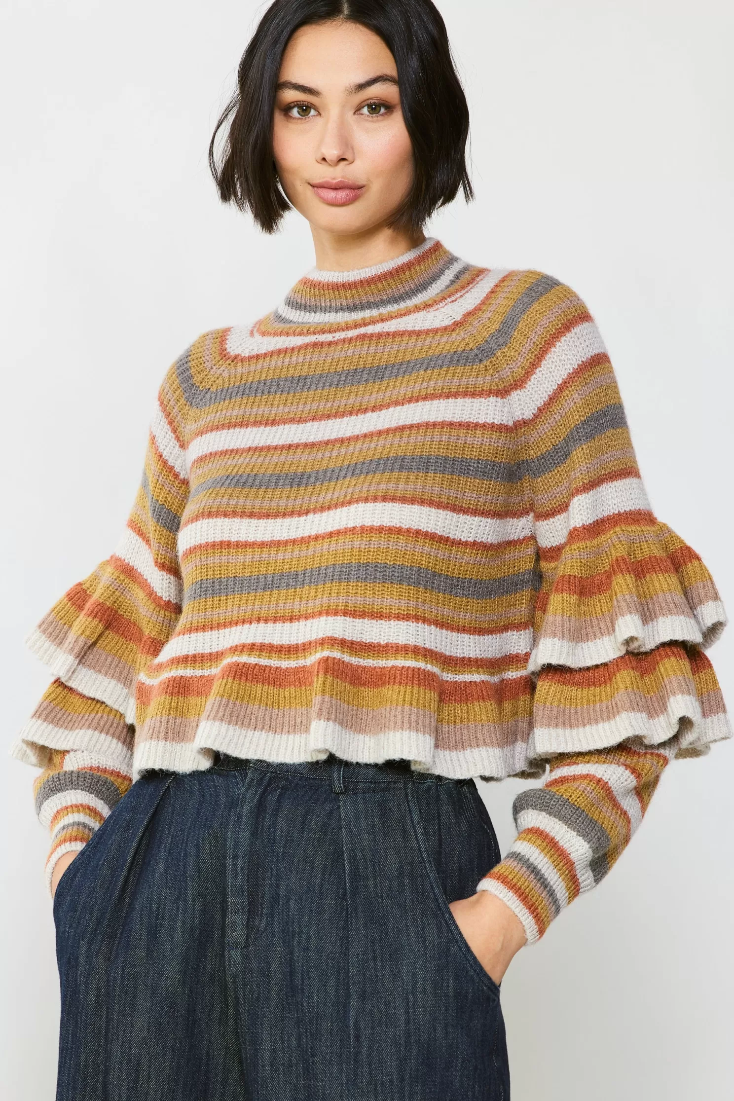 Hot Striped Tiered Sleeve Sweater Sweaters | Knitwear