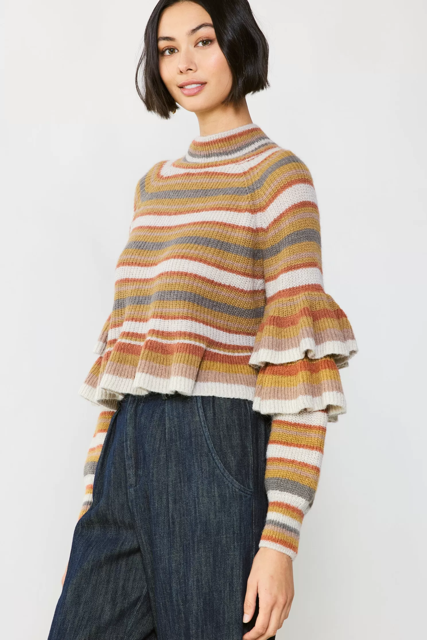 Hot Striped Tiered Sleeve Sweater Sweaters | Knitwear