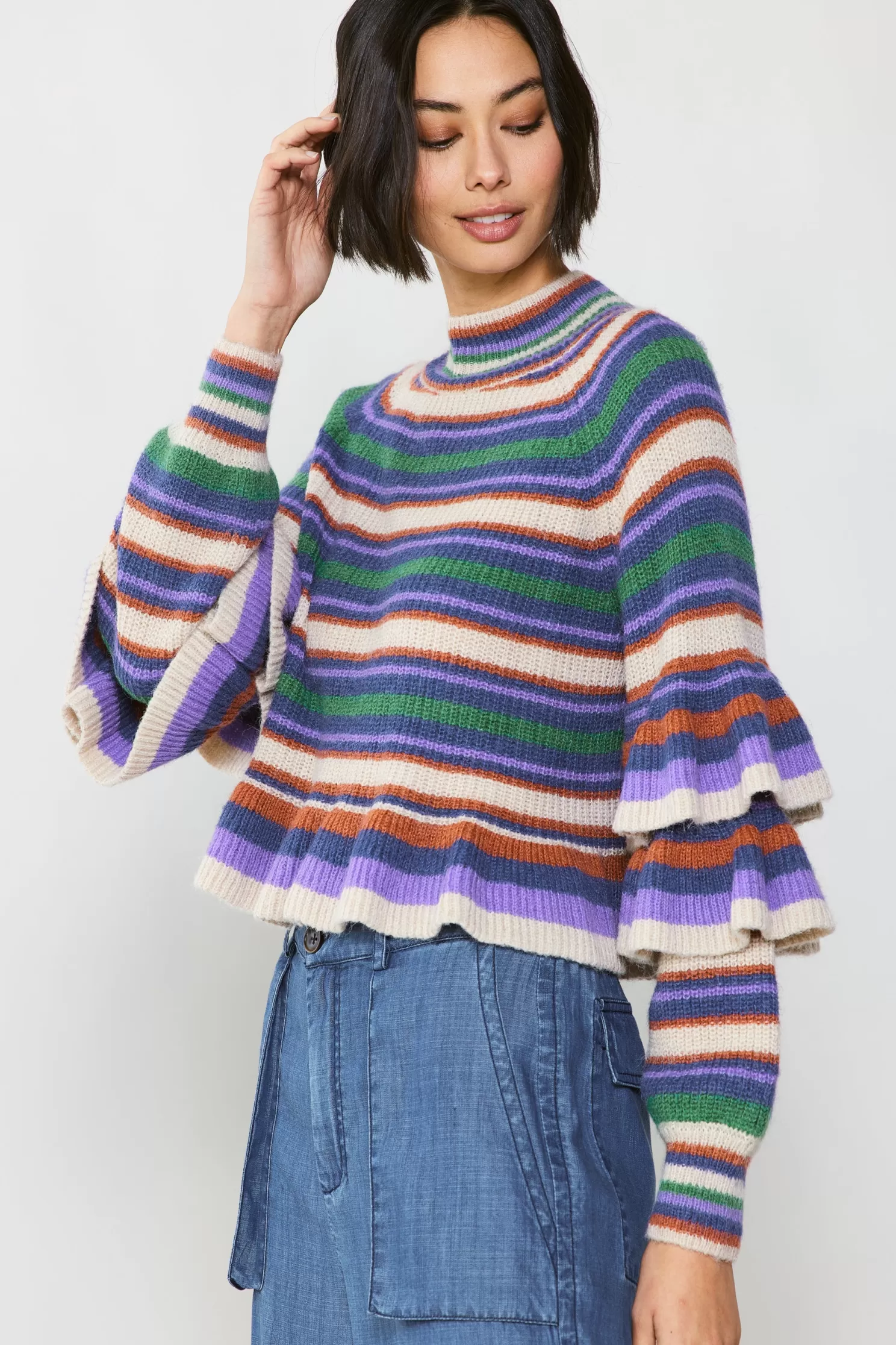 Discount Striped Tiered Sleeve Sweater Sweaters | Knitwear