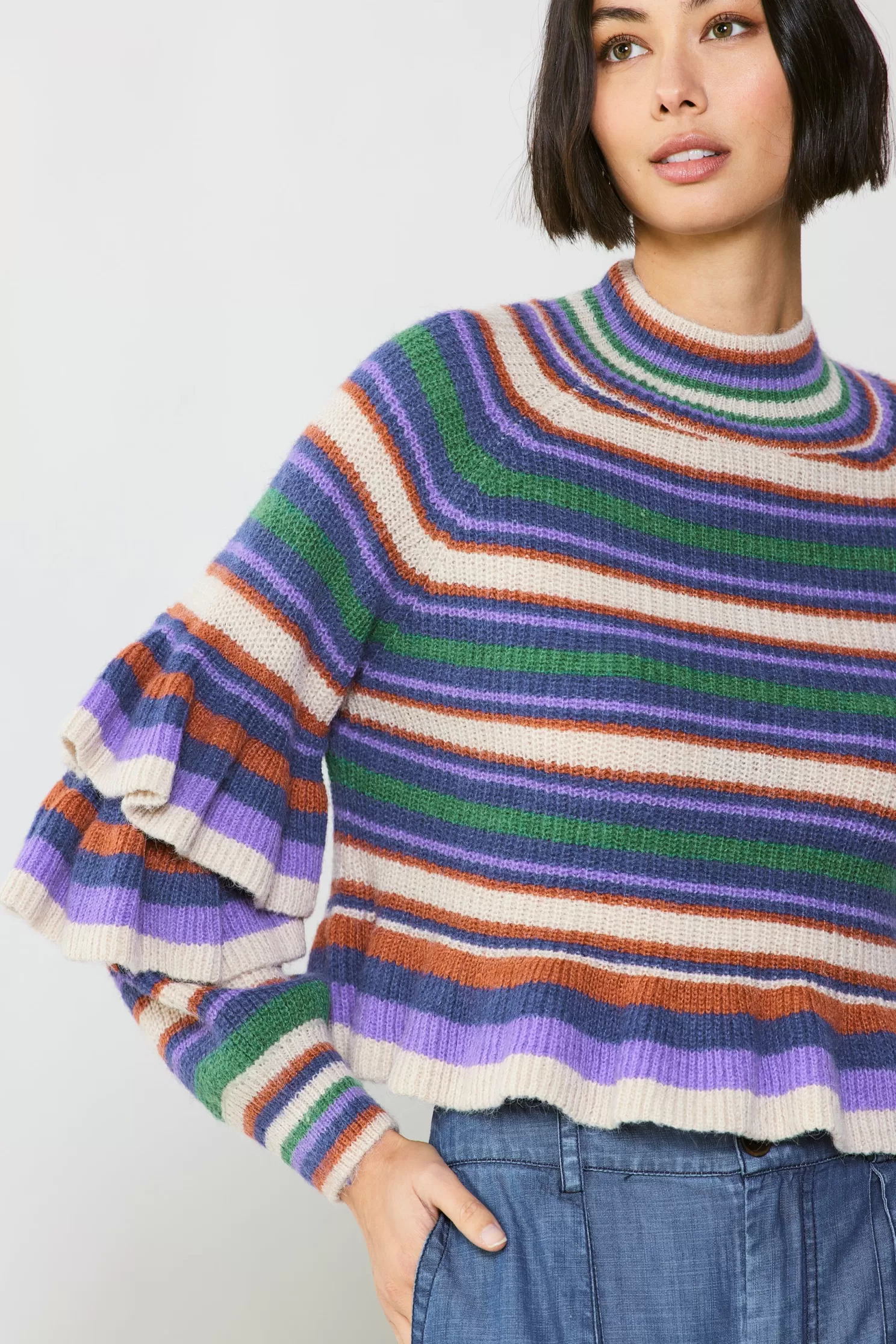 Discount Striped Tiered Sleeve Sweater Sweaters | Knitwear