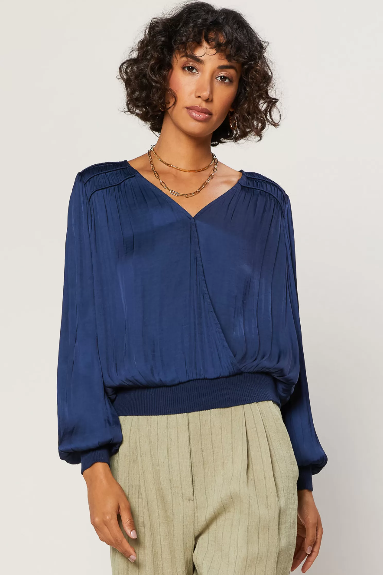 Cheap Surplice Long Sleeve Top Blouses