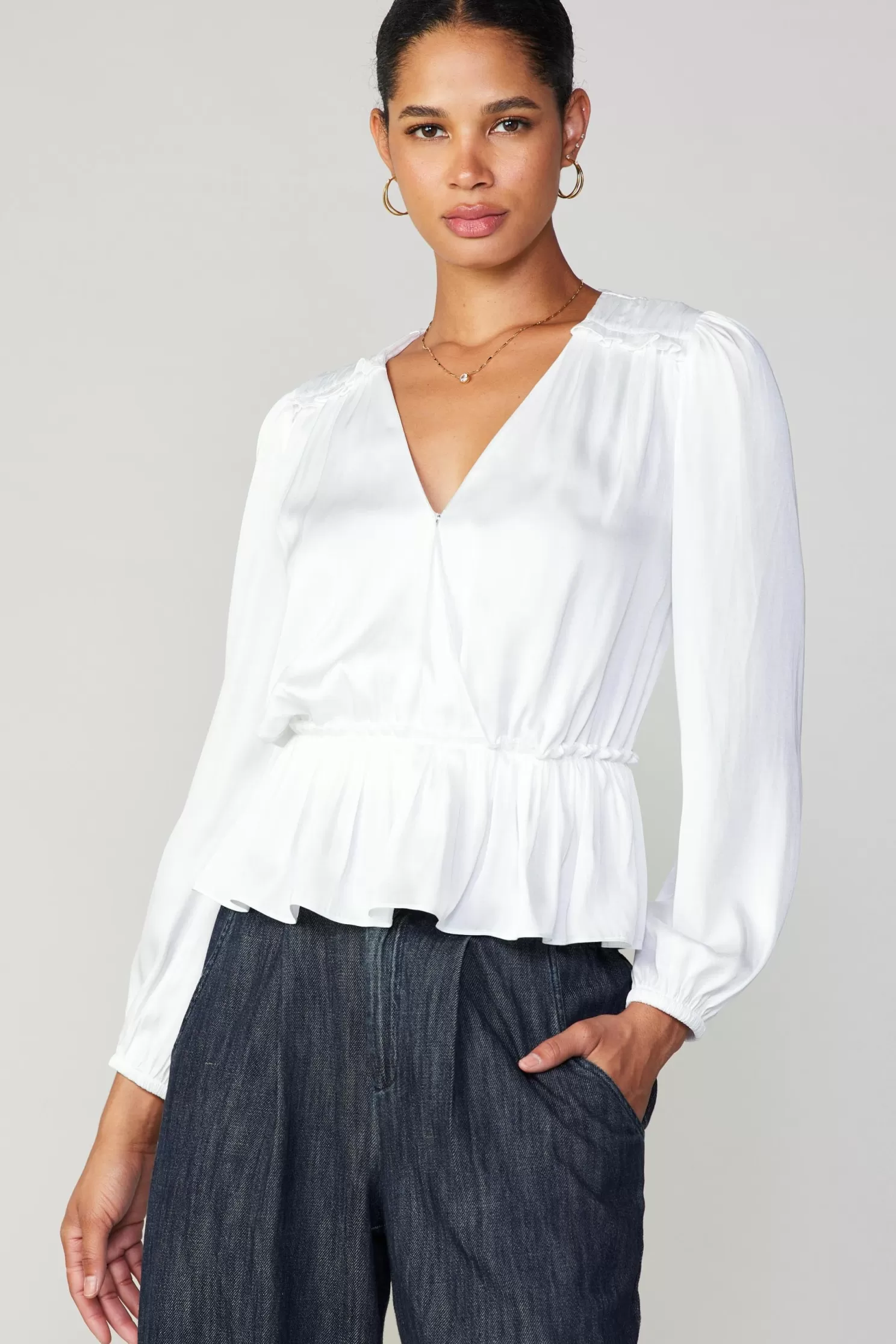 Sale Surplice Peplum Blouse Blouses | Long Sleeve Tops