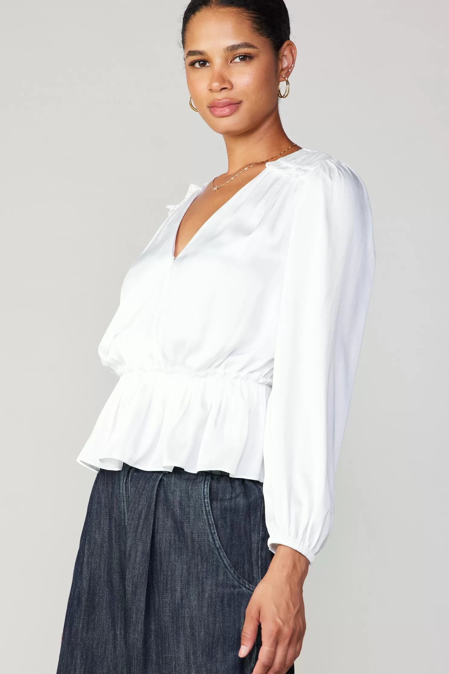 Sale Surplice Peplum Blouse Blouses | Long Sleeve Tops