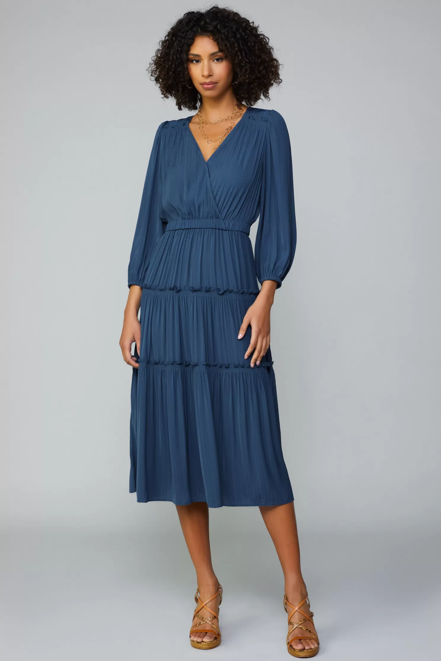 Online Surplice Tiered Midi Dress Midi Dresses