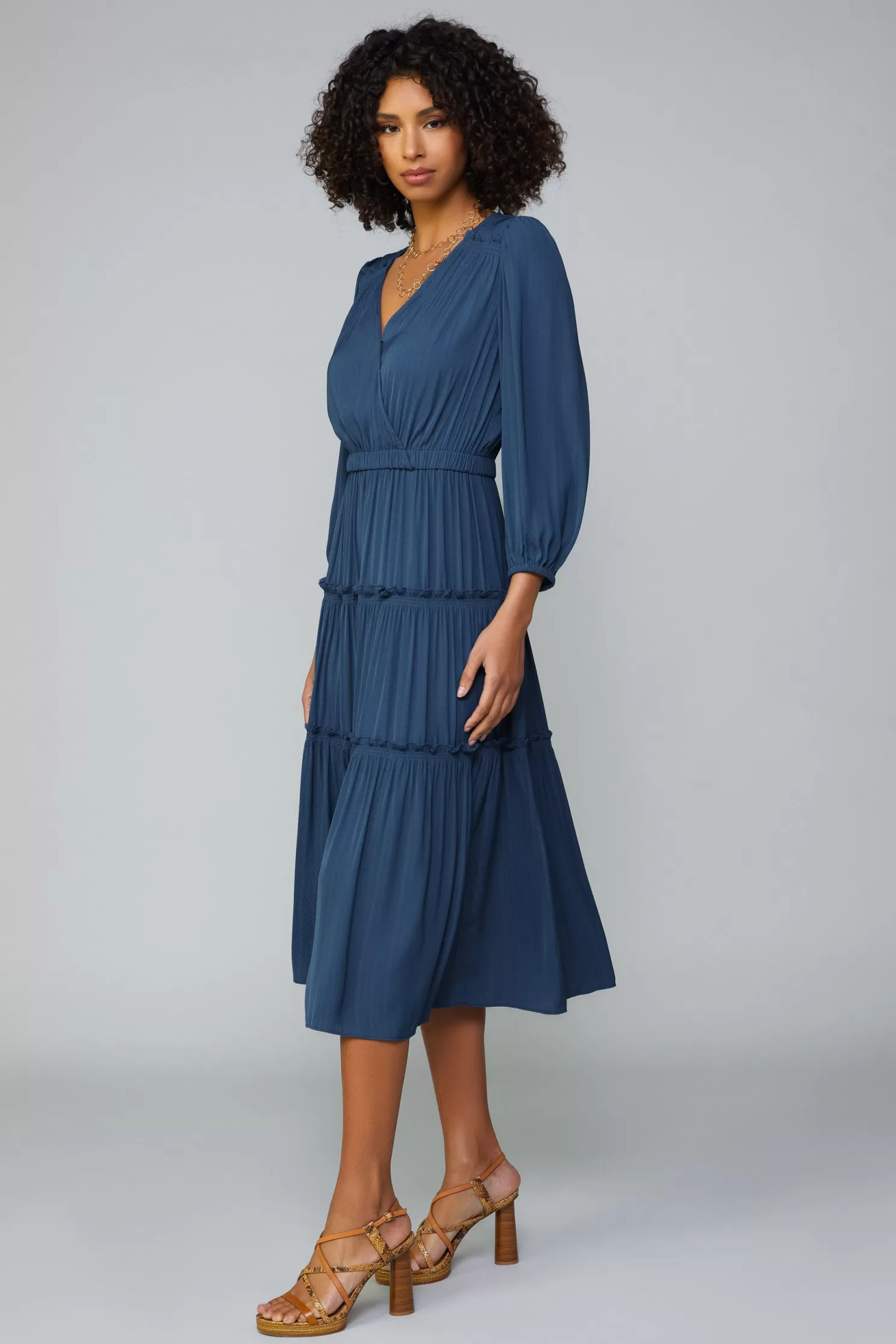 Online Surplice Tiered Midi Dress Midi Dresses