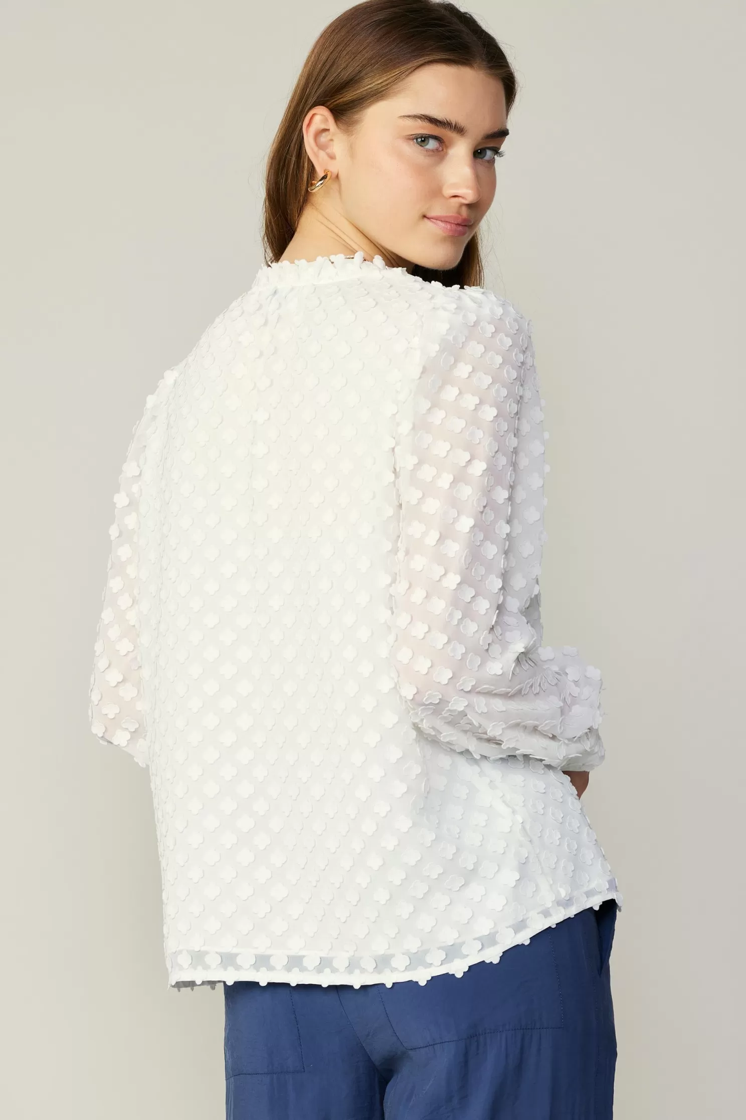 Store Textured Floral Jacquard Blouse Blouses | Long Sleeve Tops