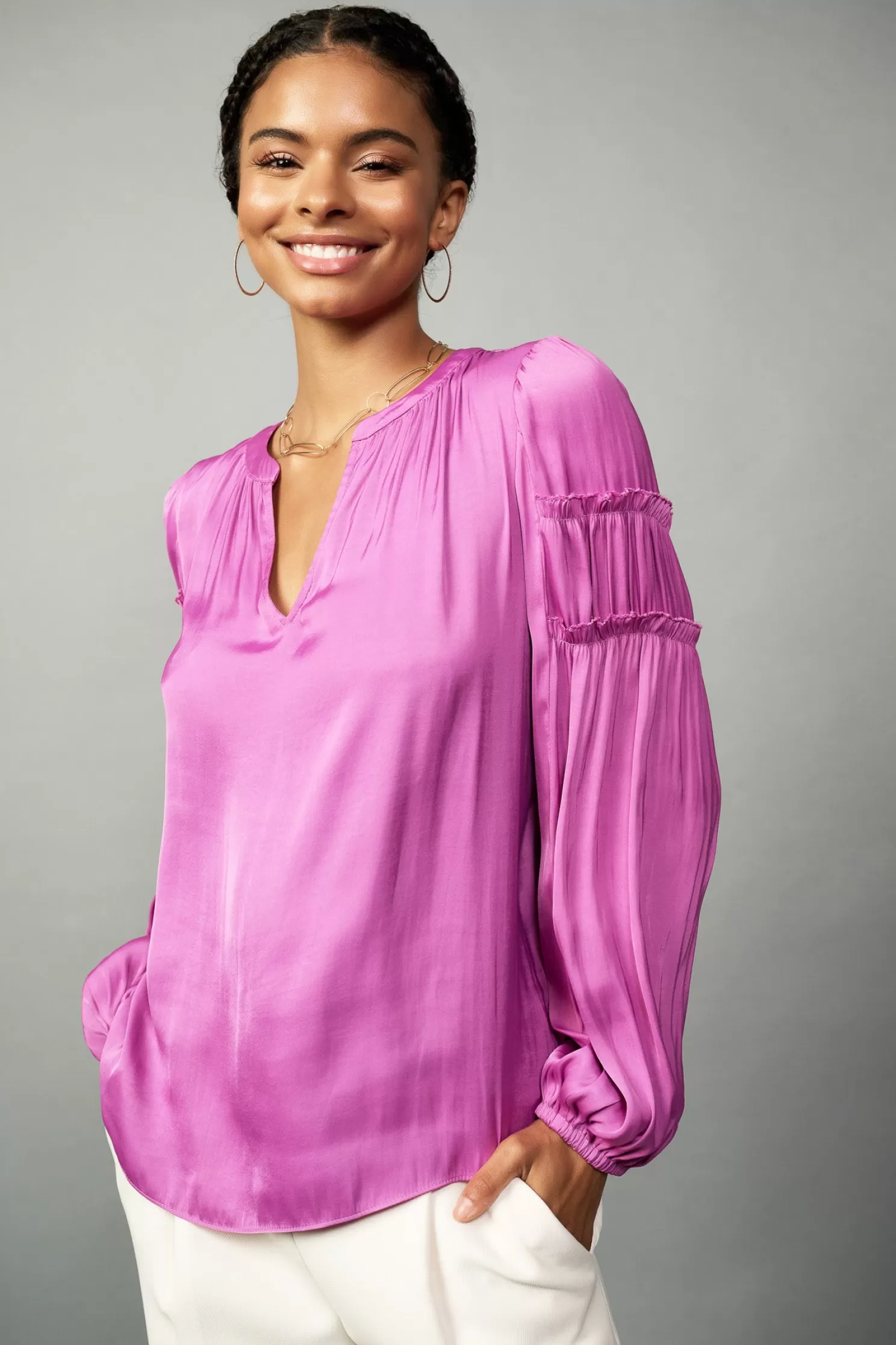 Clearance Tiered Ruffled Sleeve Blouse Blouses | Long Sleeve Tops