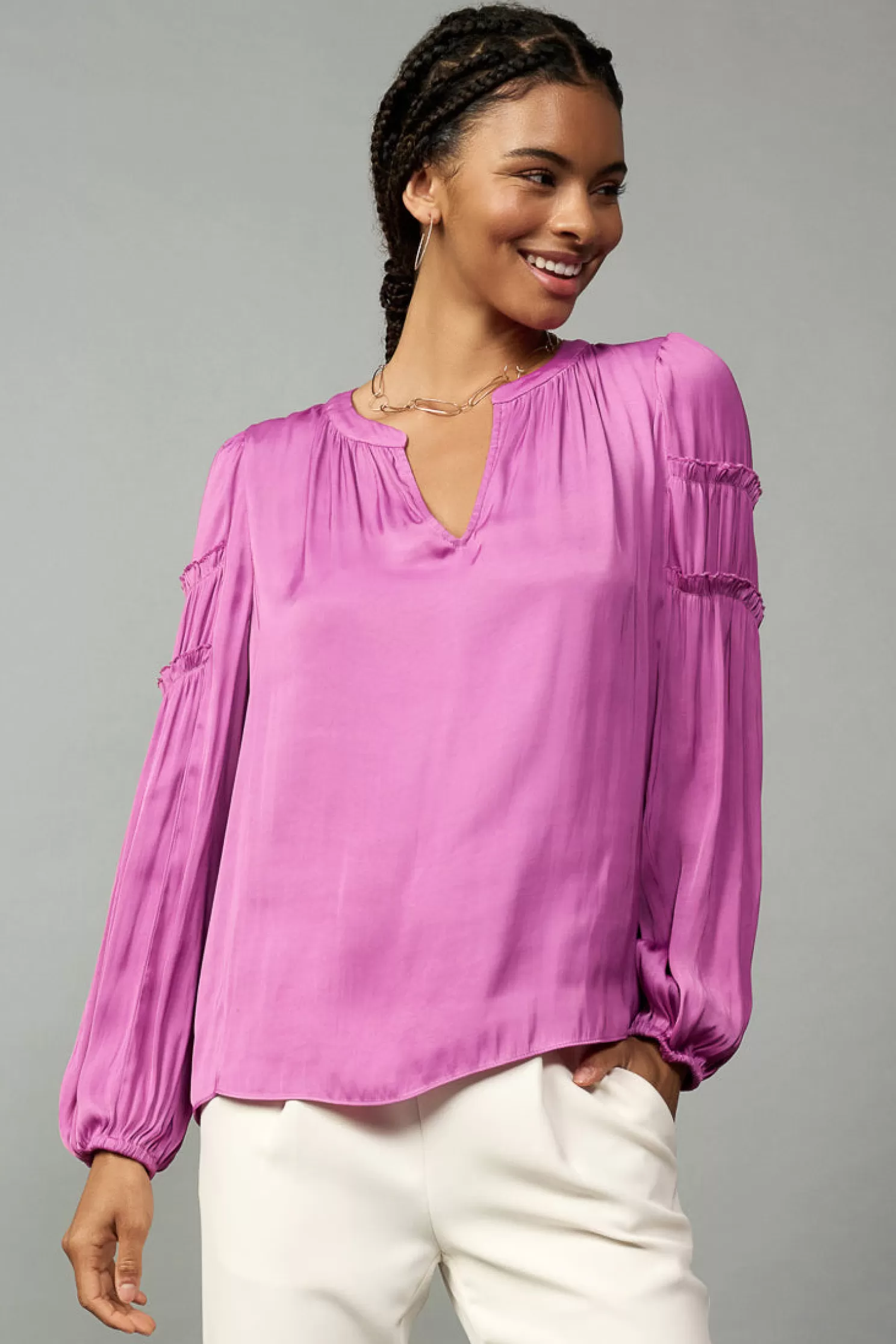 Clearance Tiered Ruffled Sleeve Blouse Blouses | Long Sleeve Tops