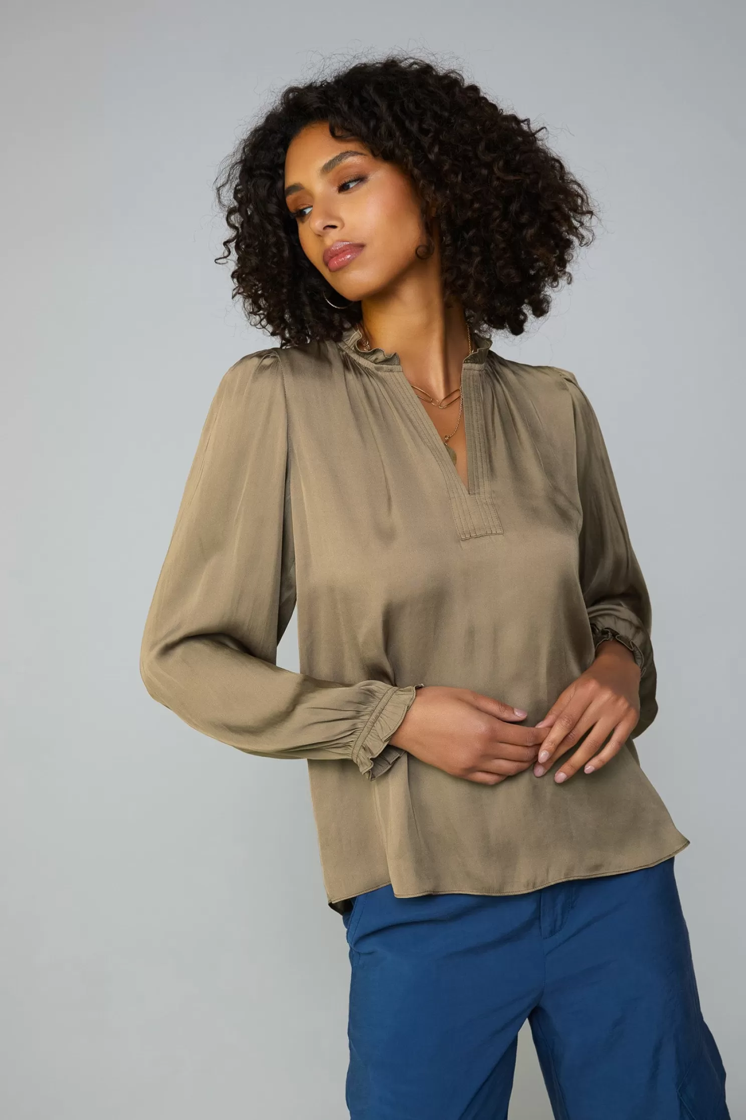 Store Top Stitch Placket Blouse Blouses | Long Sleeve Tops