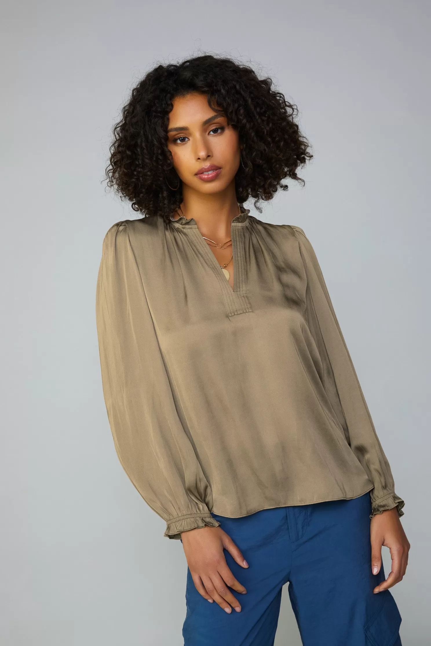 Store Top Stitch Placket Blouse Blouses | Long Sleeve Tops