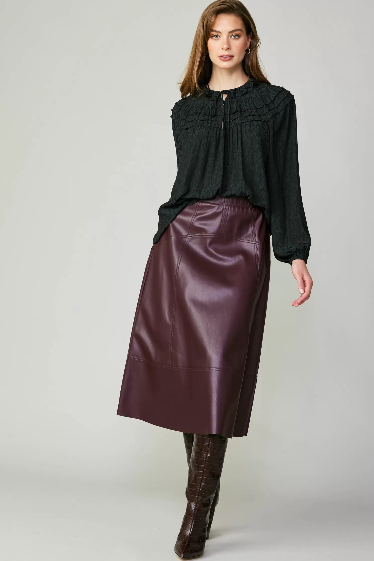 Best Sale Vegan Leather Midi Skirt Skirts