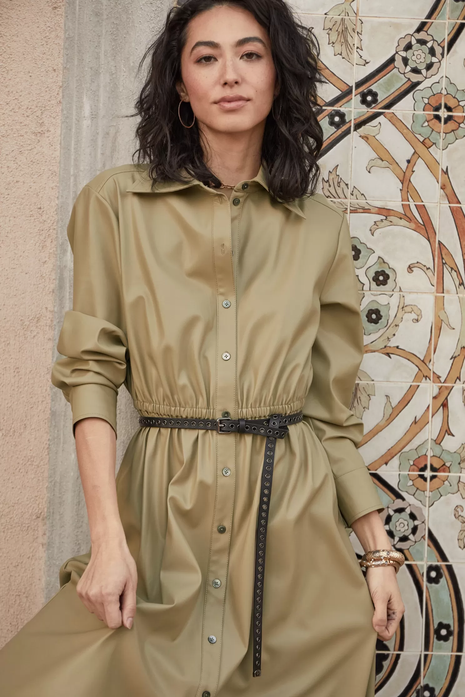 Best Sale Vegan Leather Shirt Dress Outerwear