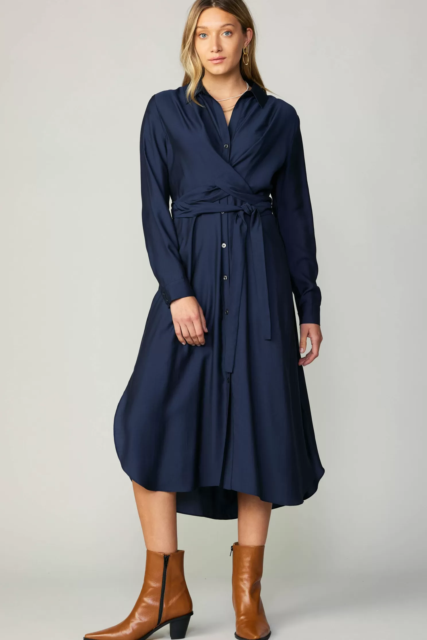 Online Wrap Tie Shirt Dress Midi Dresses