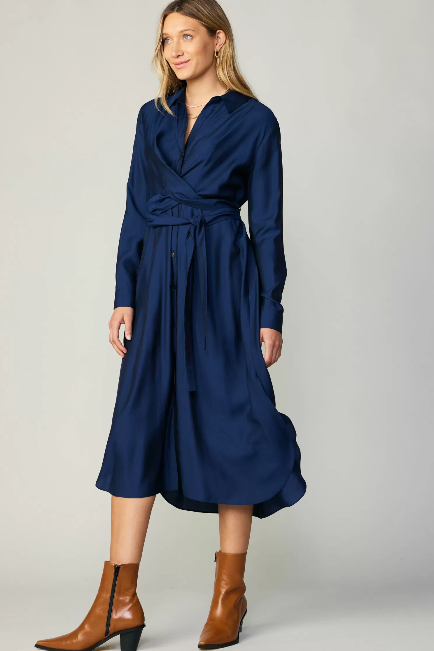 Online Wrap Tie Shirt Dress Midi Dresses