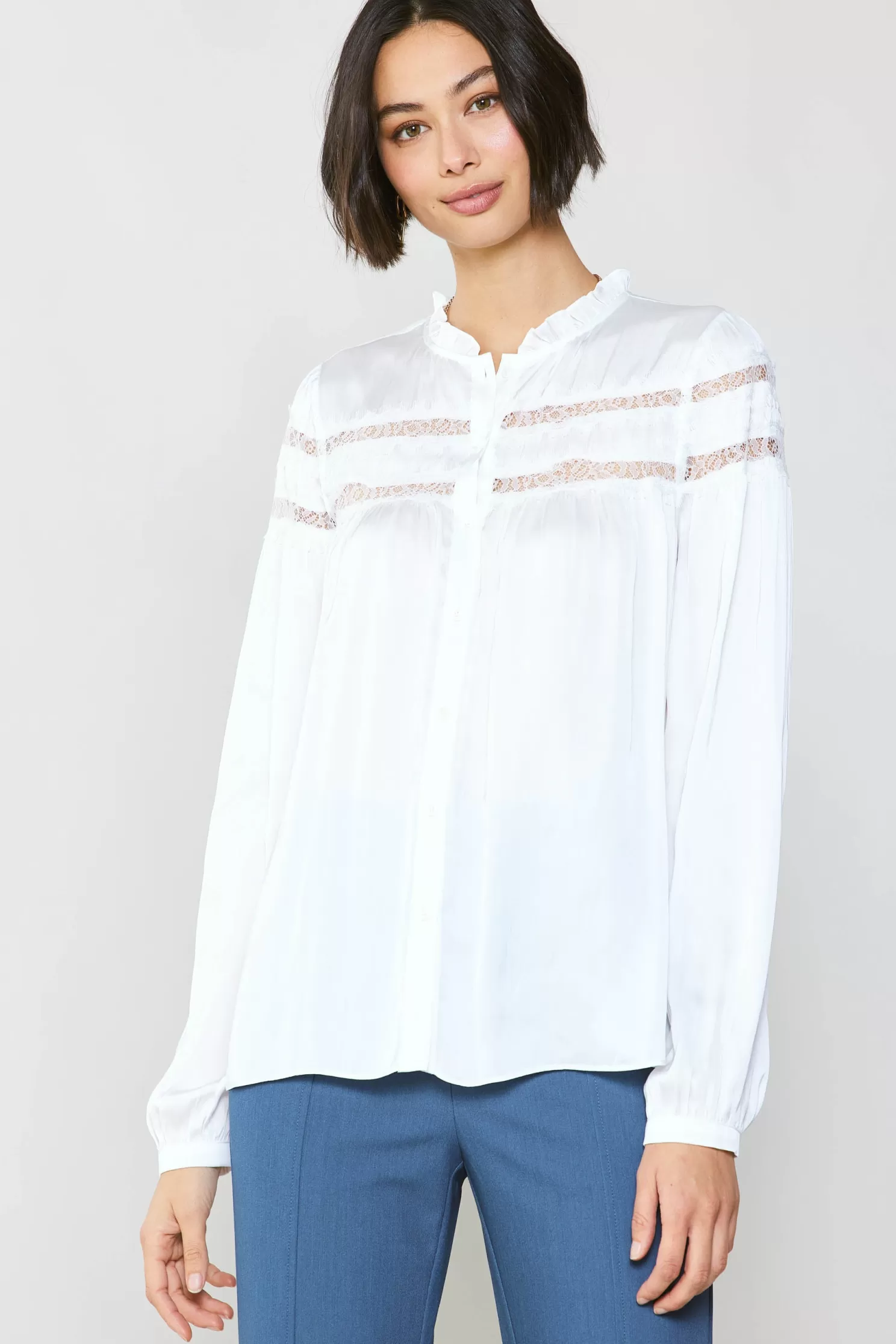 Flash Sale Yoke Lace Blouse Blouses | Long Sleeve Tops